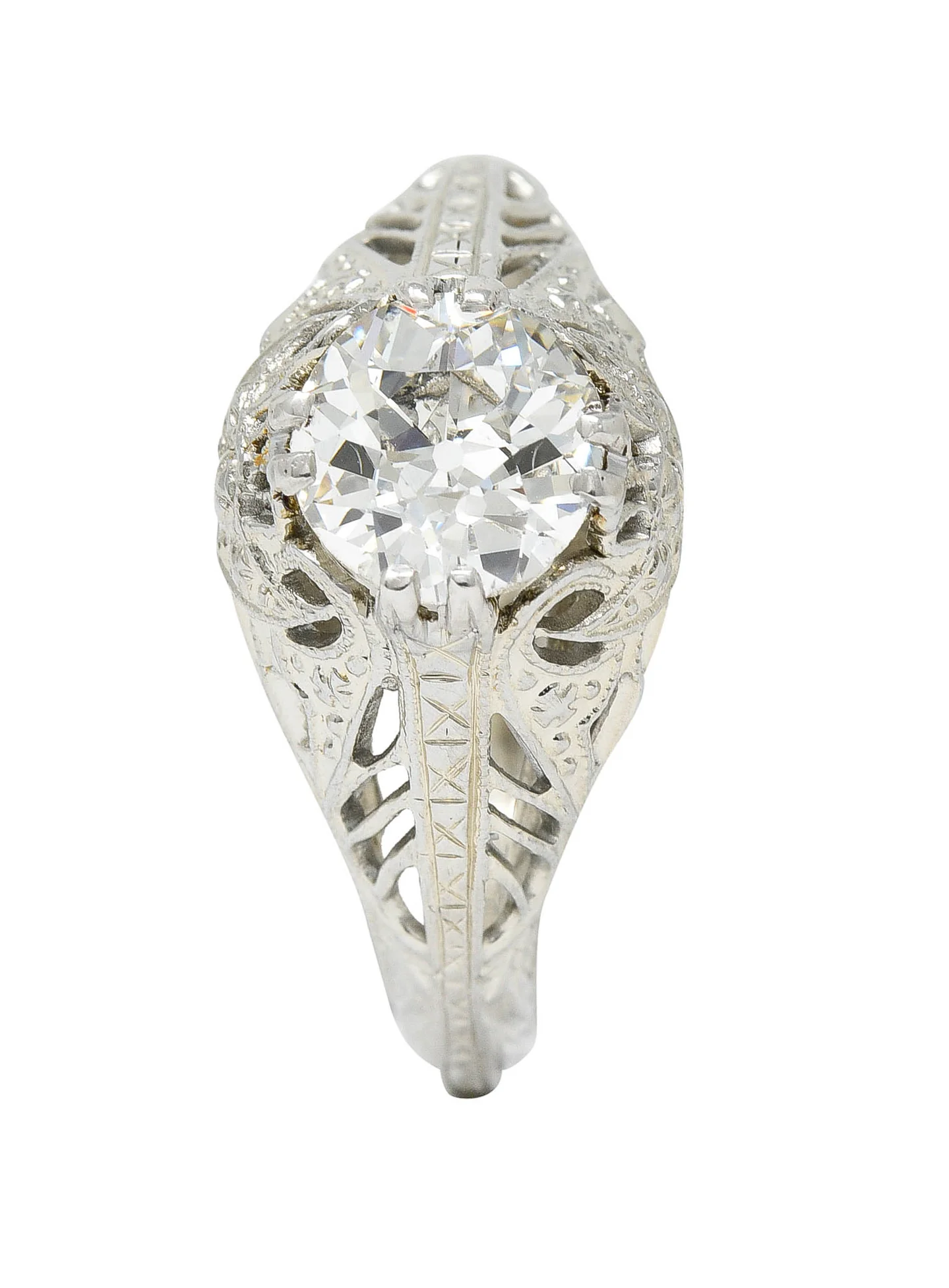Art Deco 1.02 CTW Old European Cut Diamond 18 Karat White Gold Engagement Ring - Image 11