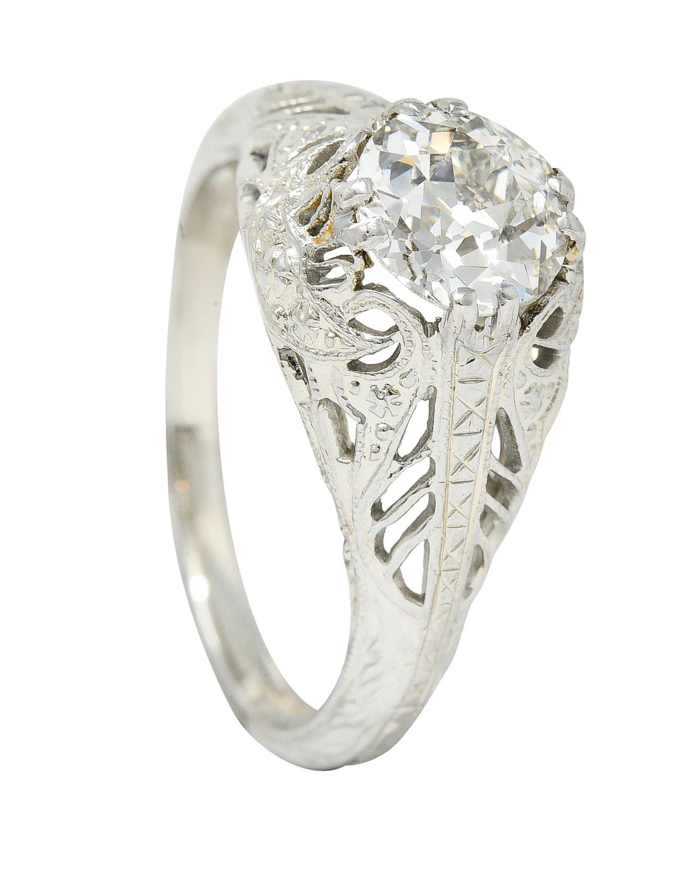 Art Deco 1.02 CTW Old European Cut Diamond 18 Karat White Gold Engagement Ring - Image 12