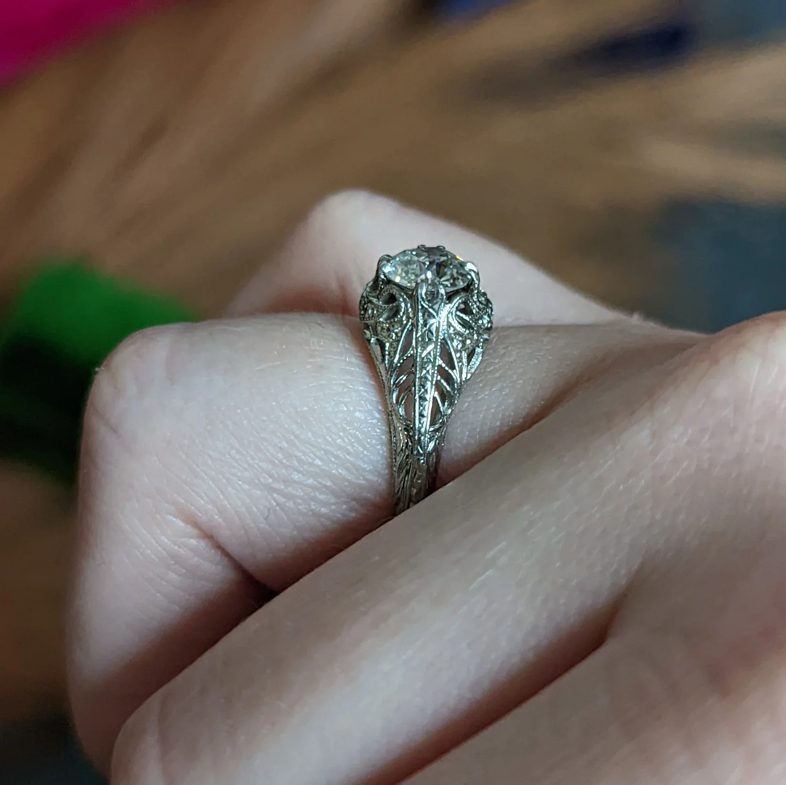 Art Deco 1.02 CTW Old European Cut Diamond 18 Karat White Gold Engagement Ring - Image 15