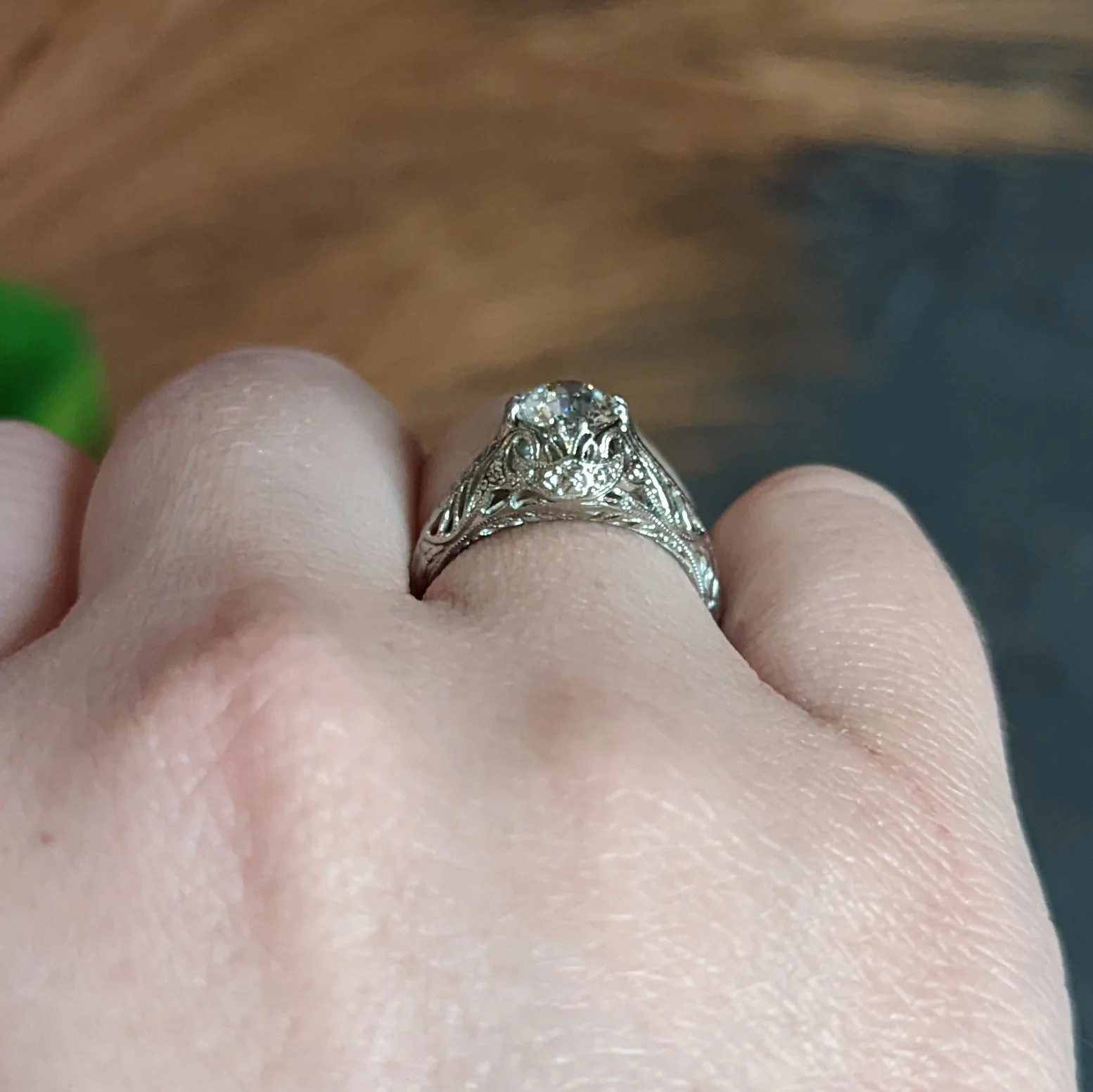Art Deco 1.02 CTW Old European Cut Diamond 18 Karat White Gold Engagement Ring - Image 16