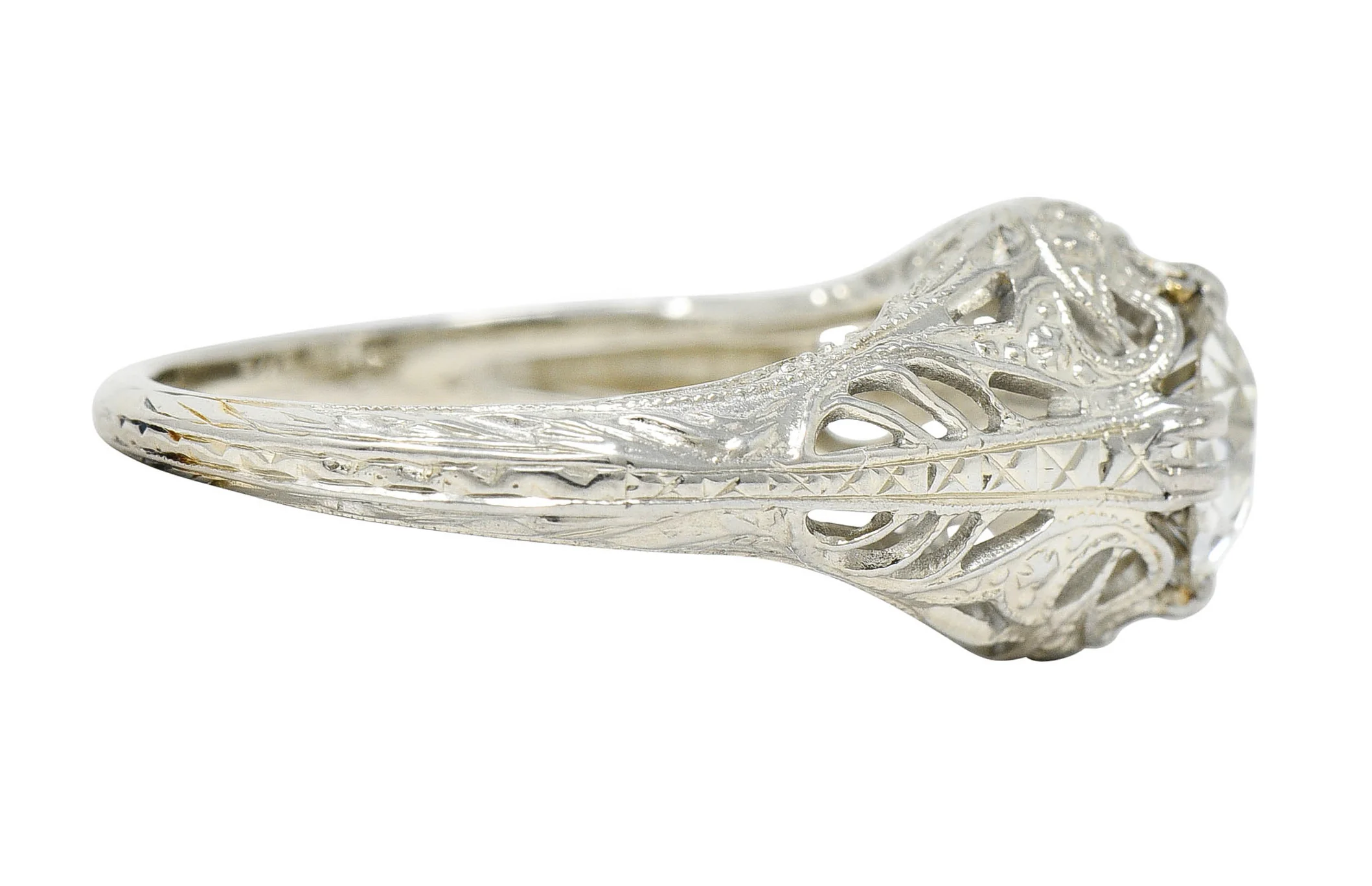 Art Deco 1.02 CTW Old European Cut Diamond 18 Karat White Gold Engagement Ring - Image 3