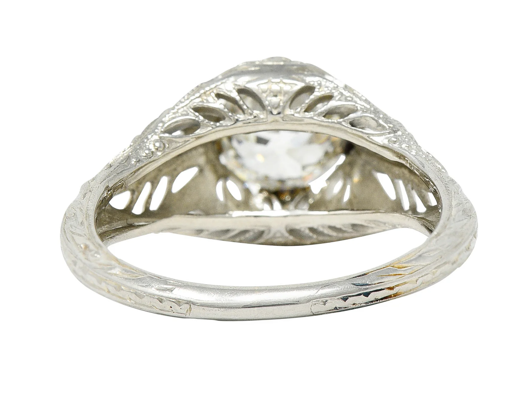Art Deco 1.02 CTW Old European Cut Diamond 18 Karat White Gold Engagement Ring - Image 4