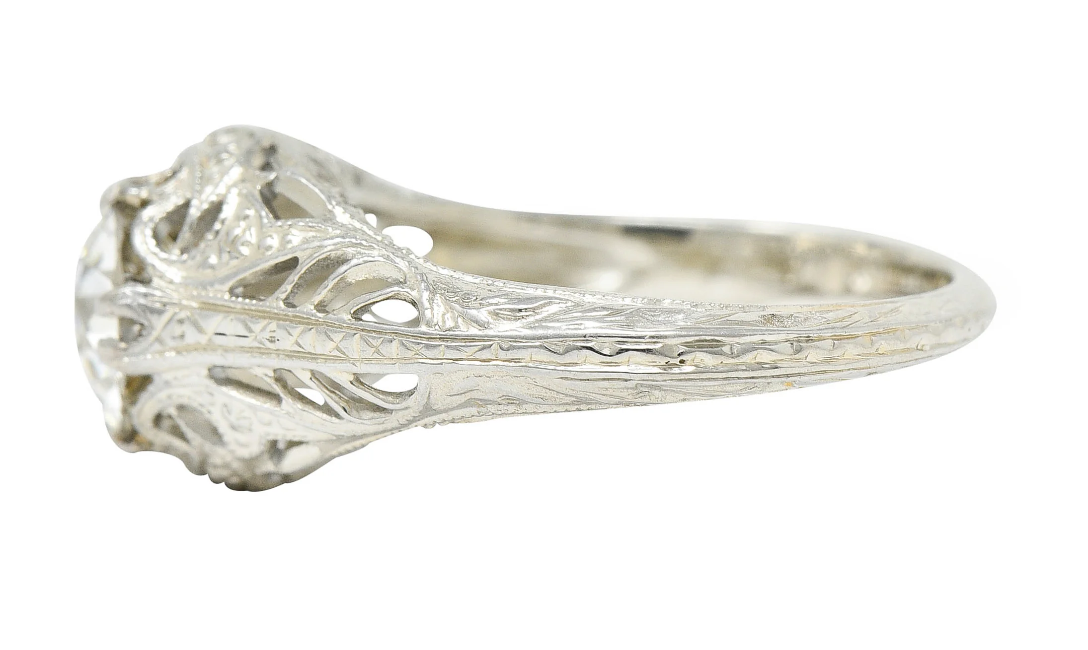 Art Deco 1.02 CTW Old European Cut Diamond 18 Karat White Gold Engagement Ring - Image 5