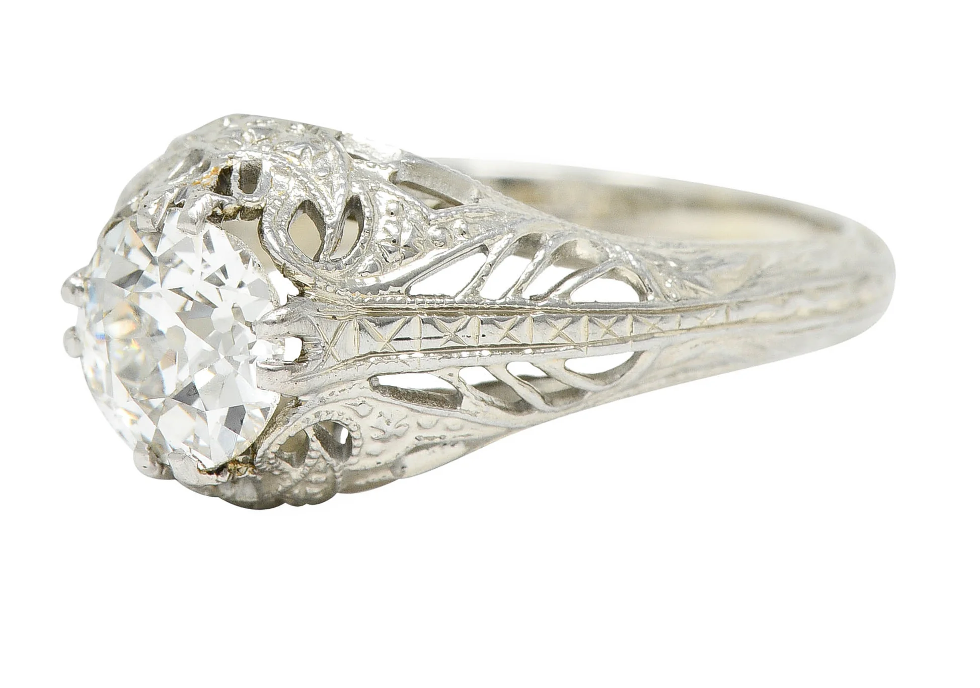 Art Deco 1.02 CTW Old European Cut Diamond 18 Karat White Gold Engagement Ring - Image 6
