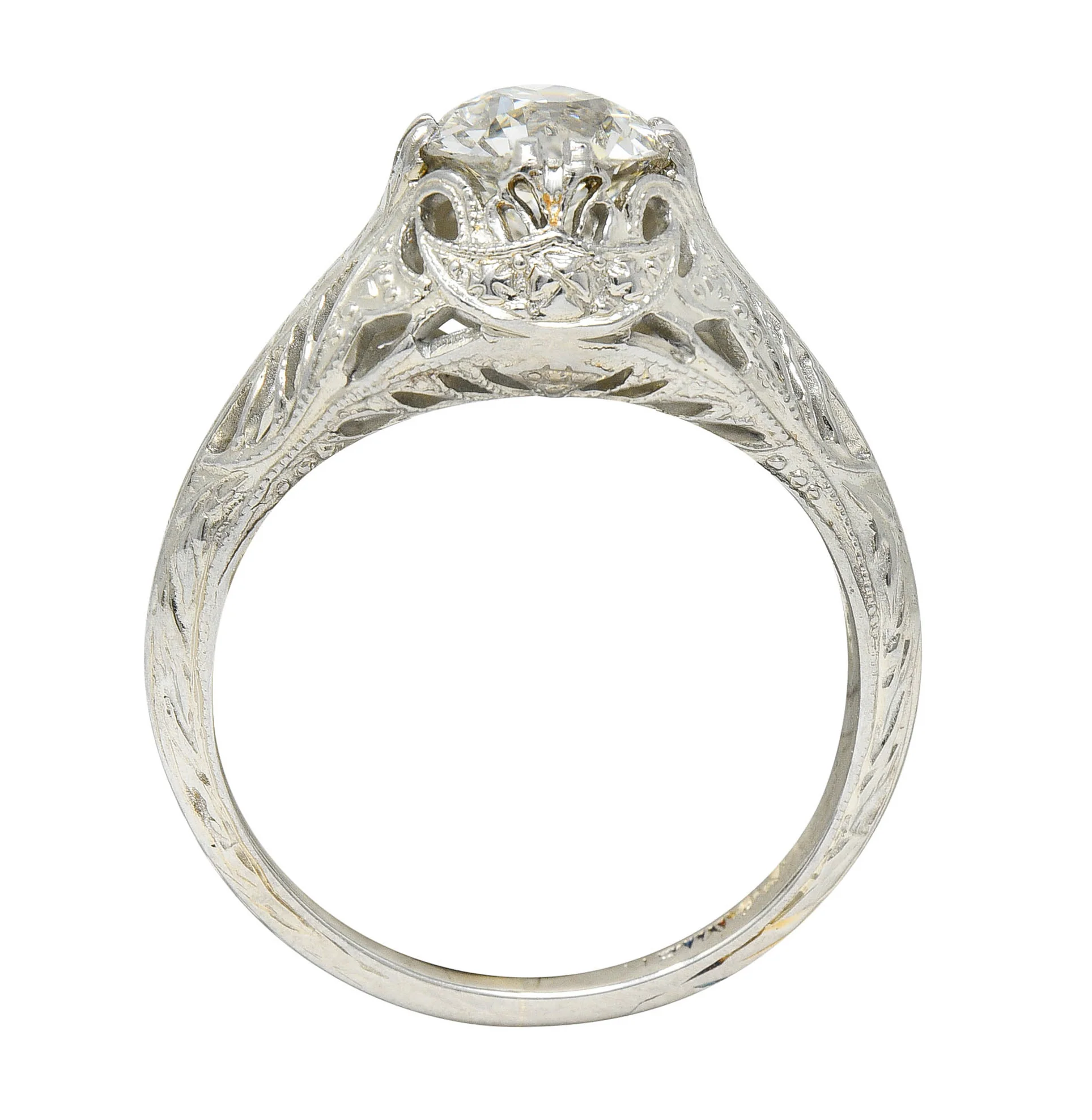 Art Deco 1.02 CTW Old European Cut Diamond 18 Karat White Gold Engagement Ring - Image 7