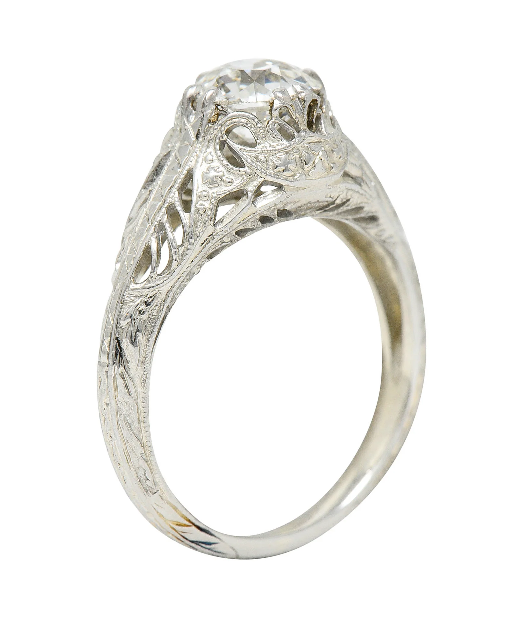 Art Deco 1.02 CTW Old European Cut Diamond 18 Karat White Gold Engagement Ring - Image 8