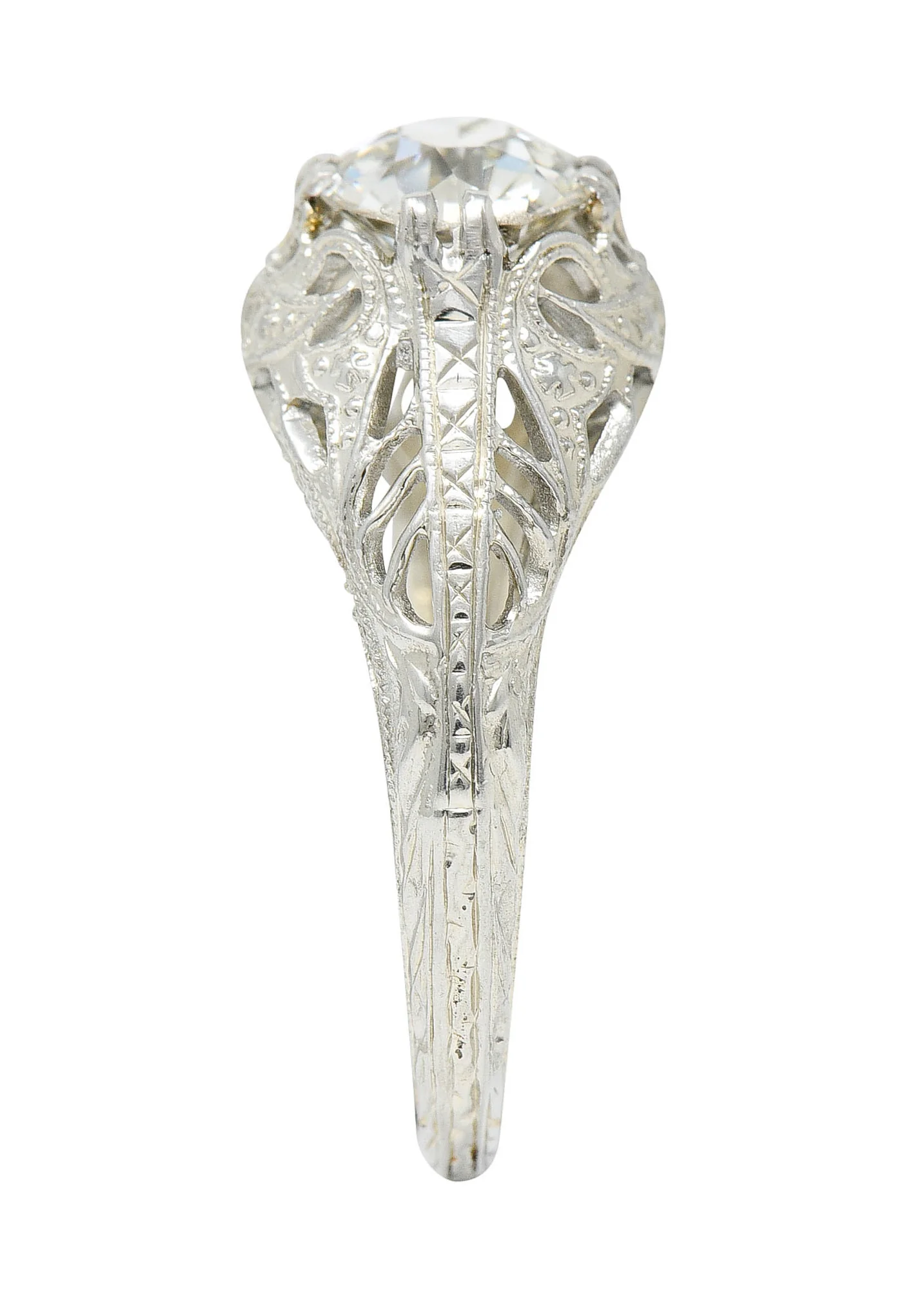 Art Deco 1.02 CTW Old European Cut Diamond 18 Karat White Gold Engagement Ring - Image 9