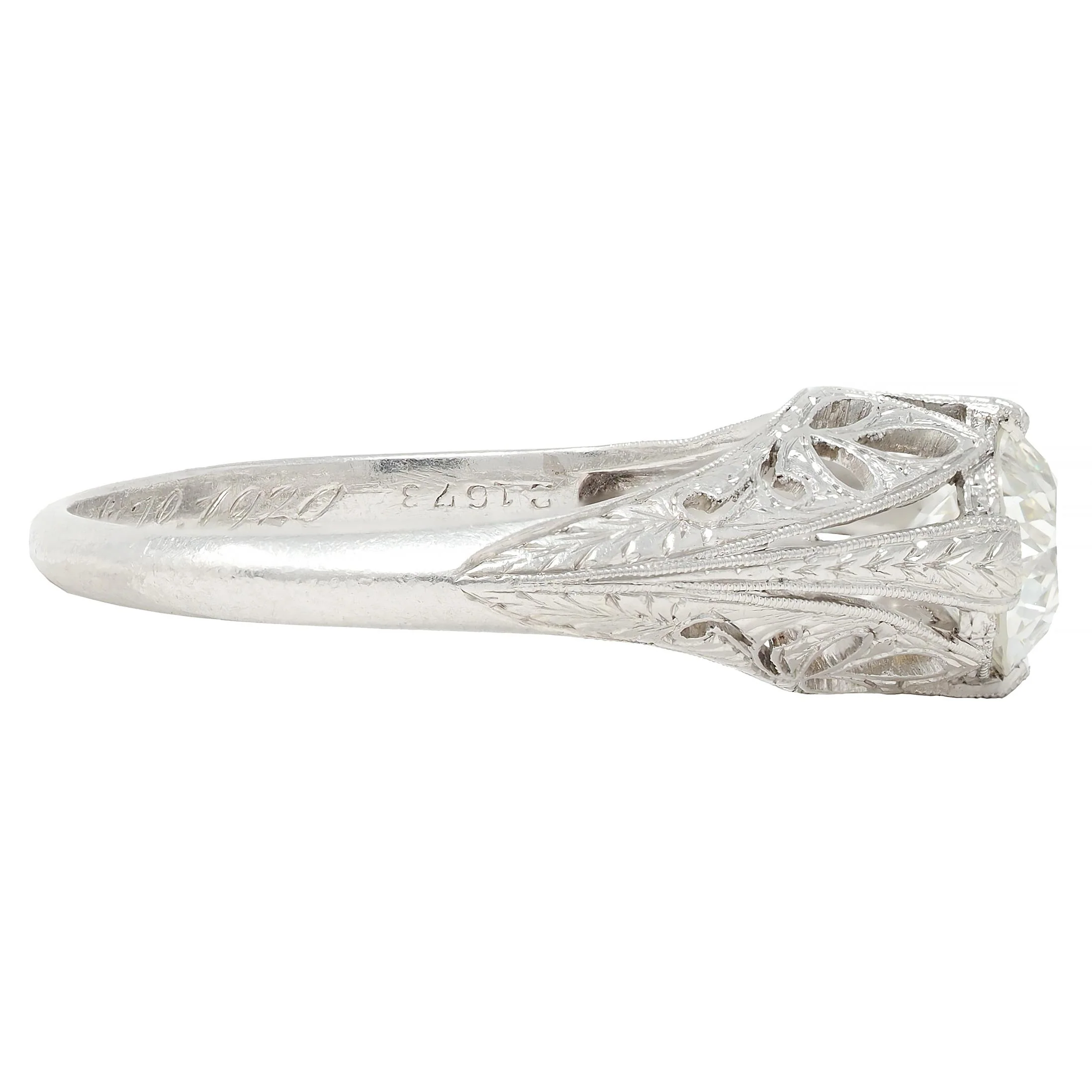 Art Deco 1.02 CTW Diamond Platinum Antique Foliate Solitaire Engagement Ring GIA - Image 3