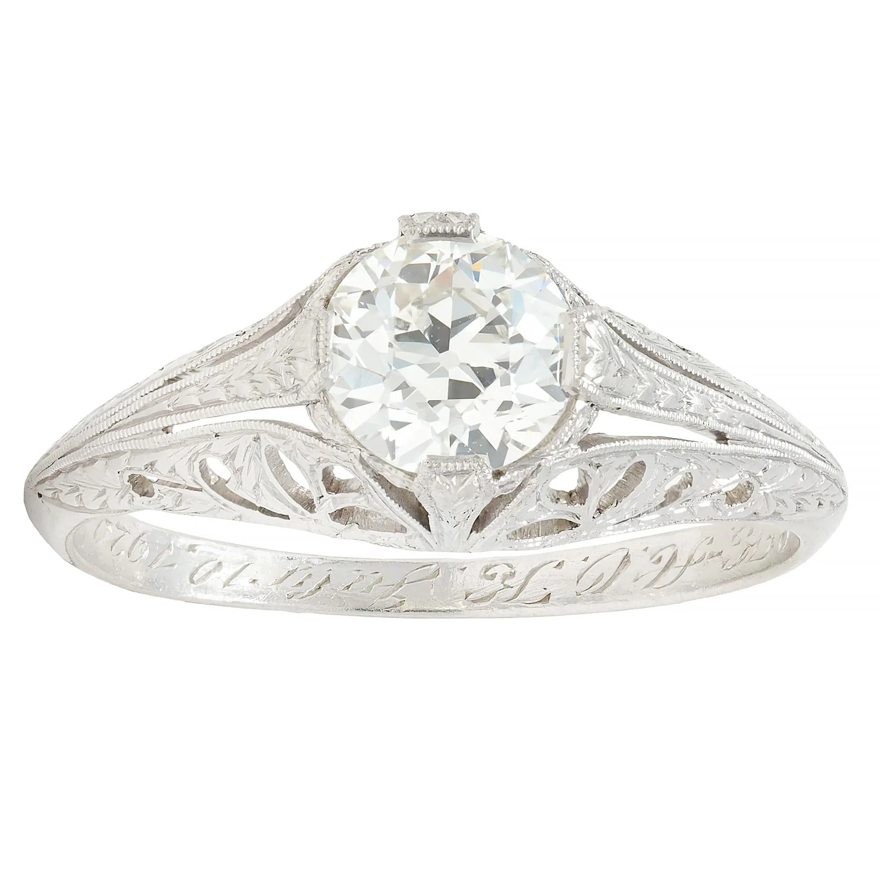 Art Deco 1.02 CTW Diamond Platinum Antique Foliate Solitaire Engagement Ring GIA - Image 8