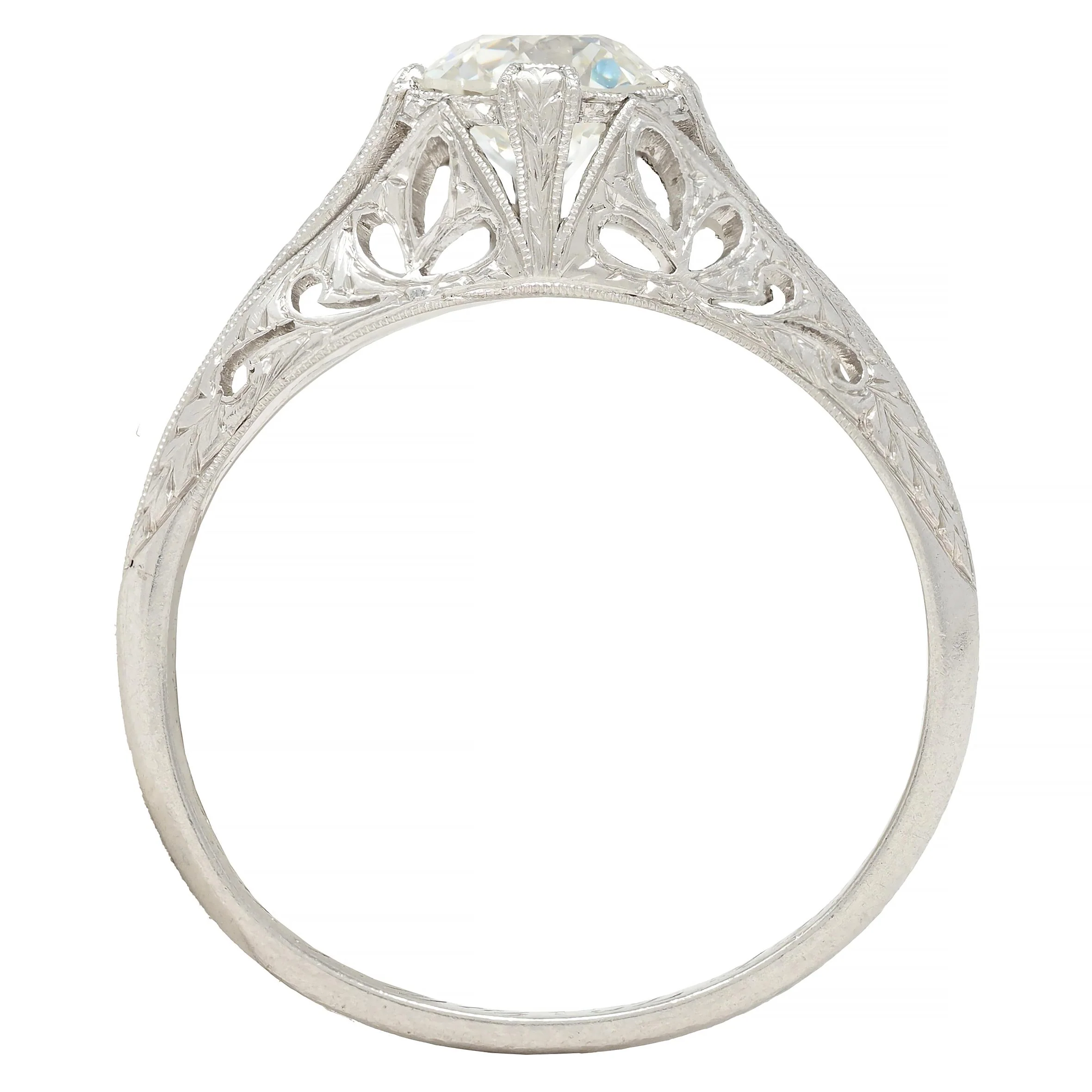 Art Deco 1.02 CTW Diamond Platinum Antique Foliate Solitaire Engagement Ring GIA - Image 9