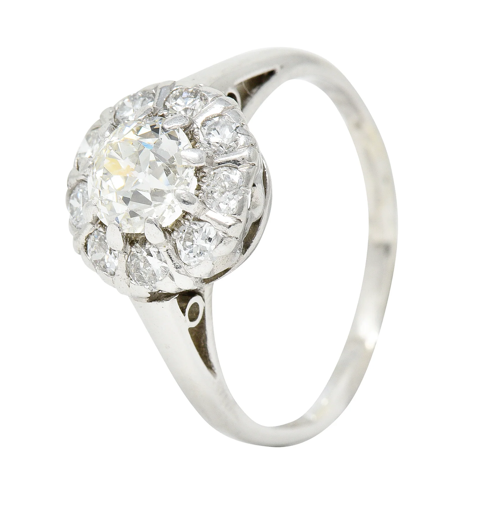 Art Deco 1.02 CTW Diamond Platinum Cluster Engagement Ring - Image 7