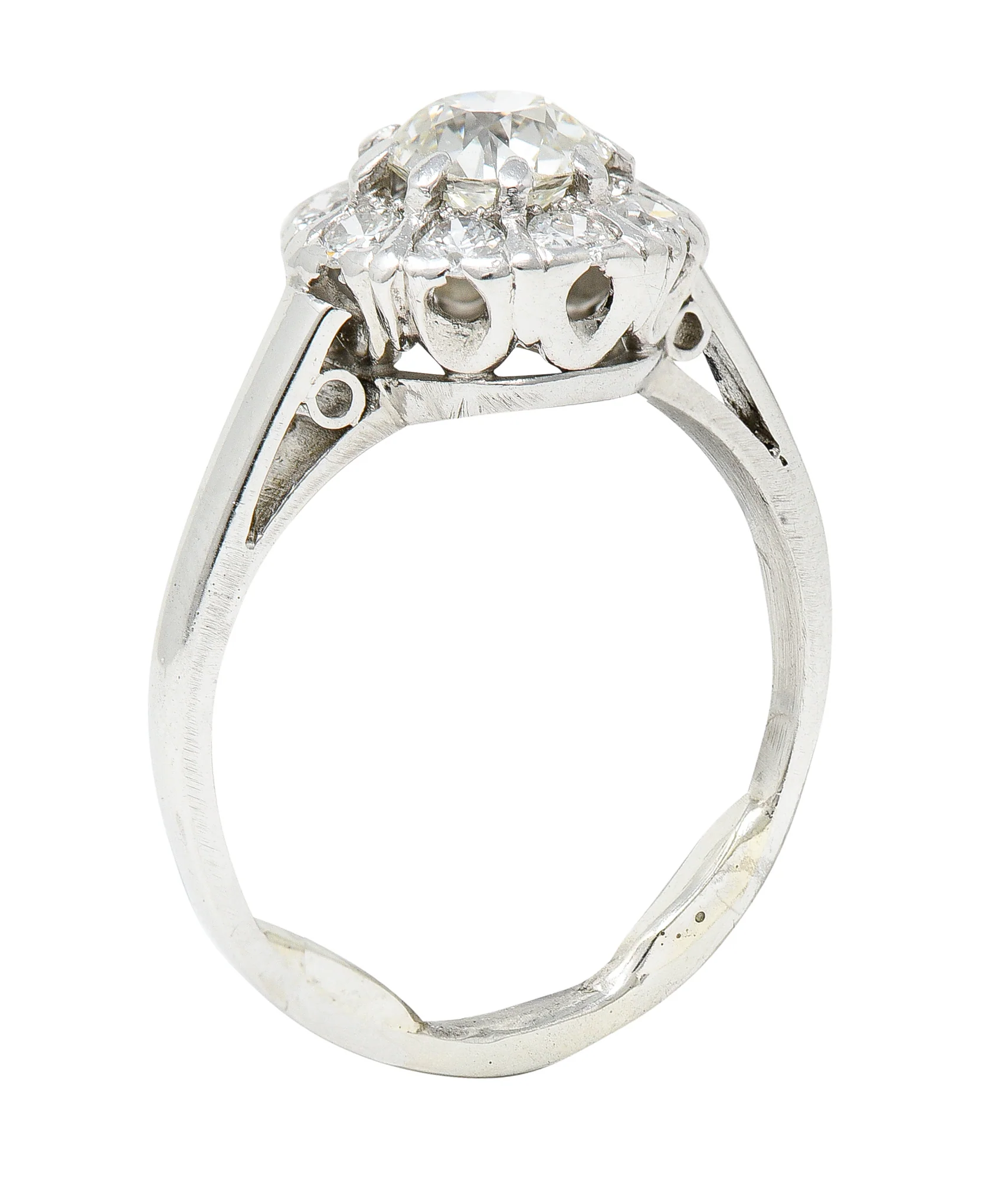 Art Deco 1.02 CTW Diamond Platinum Cluster Engagement Ring - Image 9