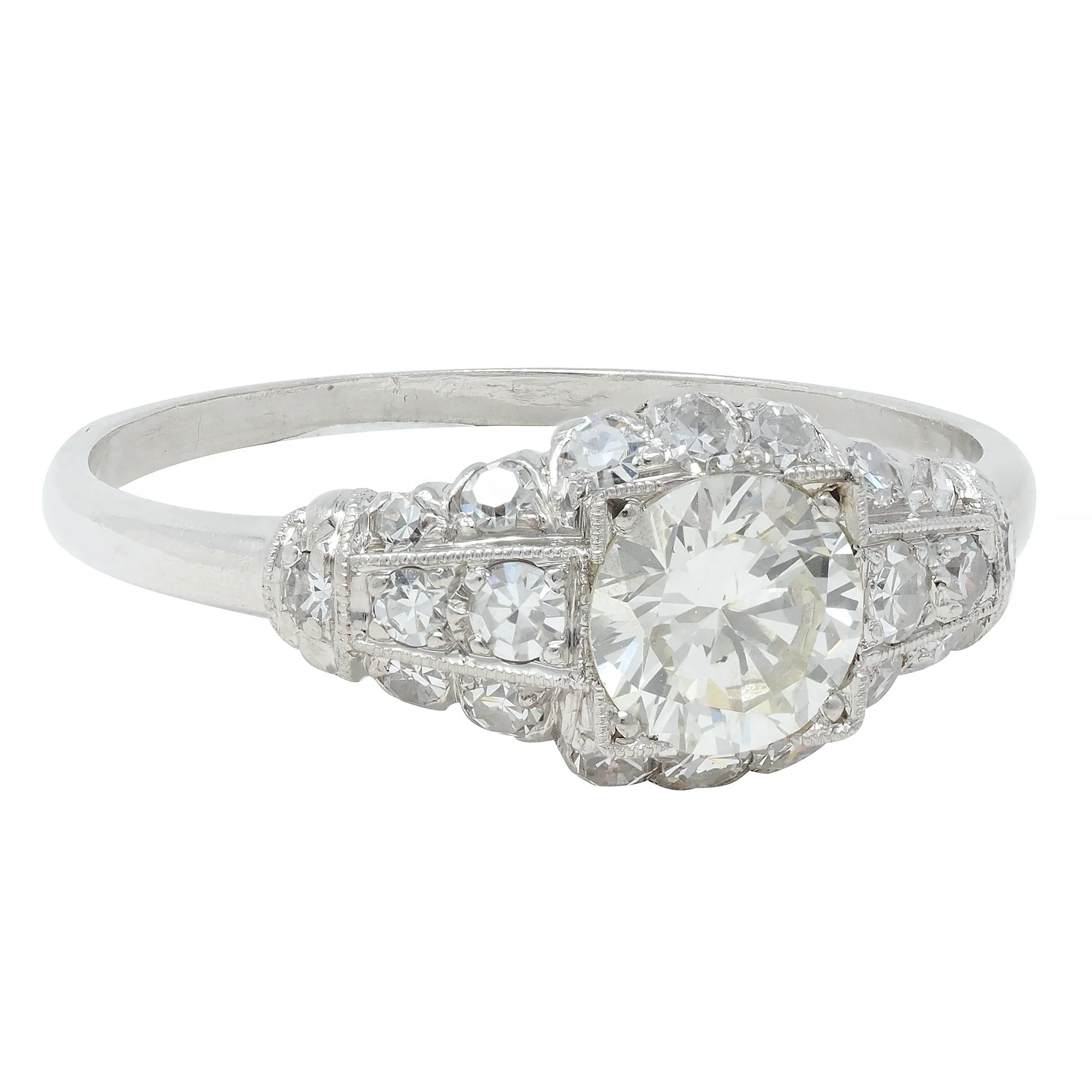 Art Deco 1.02 CTW Transitional Cut Diamond Platinum Engagement Ring - Image 2