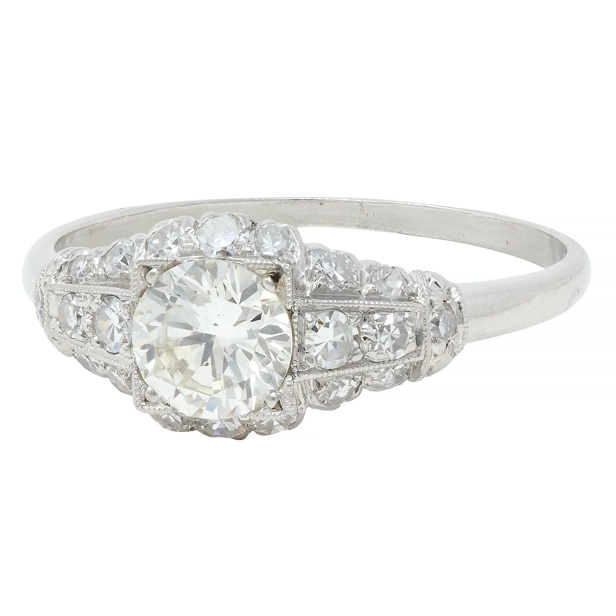 Art Deco 1.02 CTW Transitional Cut Diamond Platinum Engagement Ring - Image 6