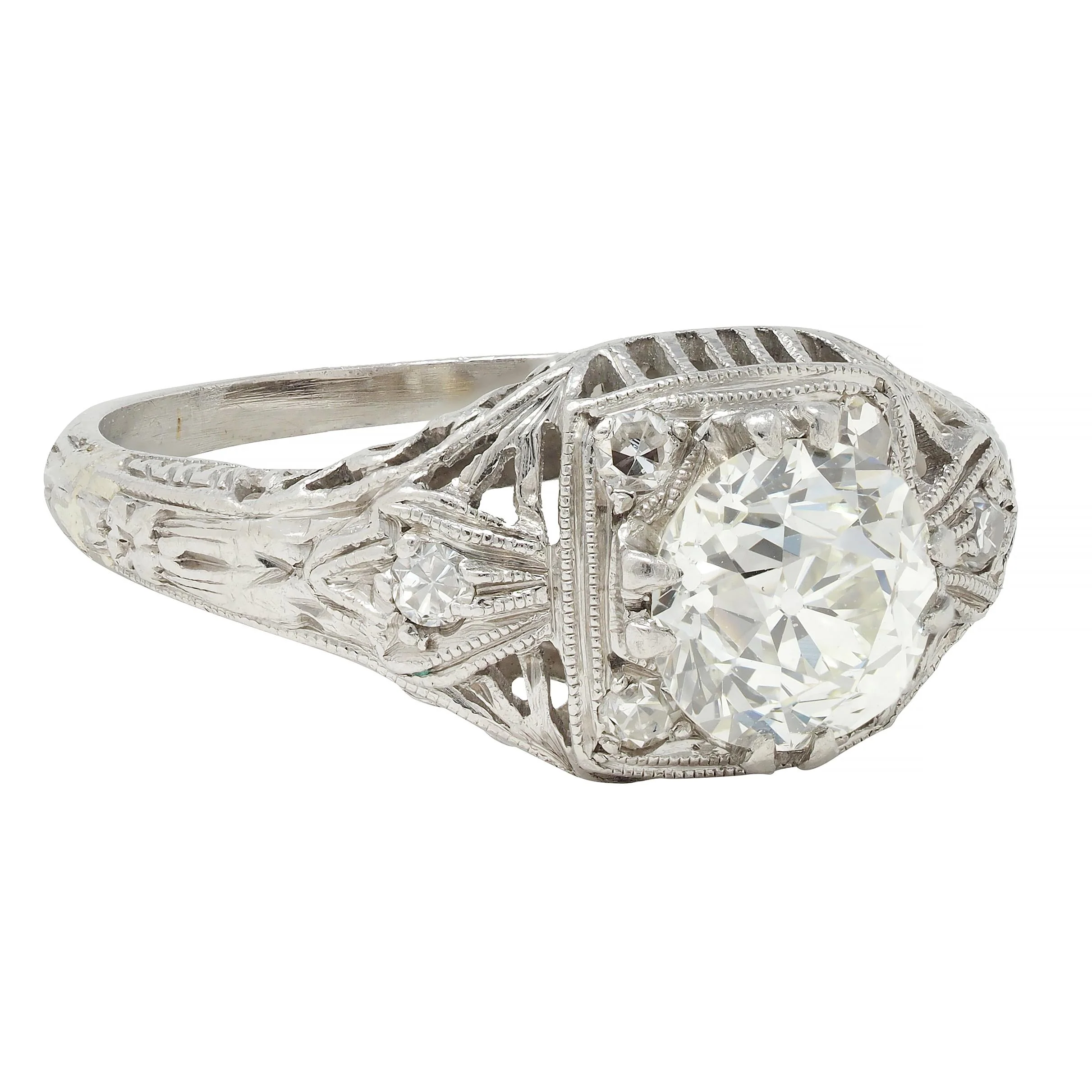 Art Deco 1.03 CTW Old European Cut Diamond Platinum Orange Blossom Engagement Ring - Image 3
