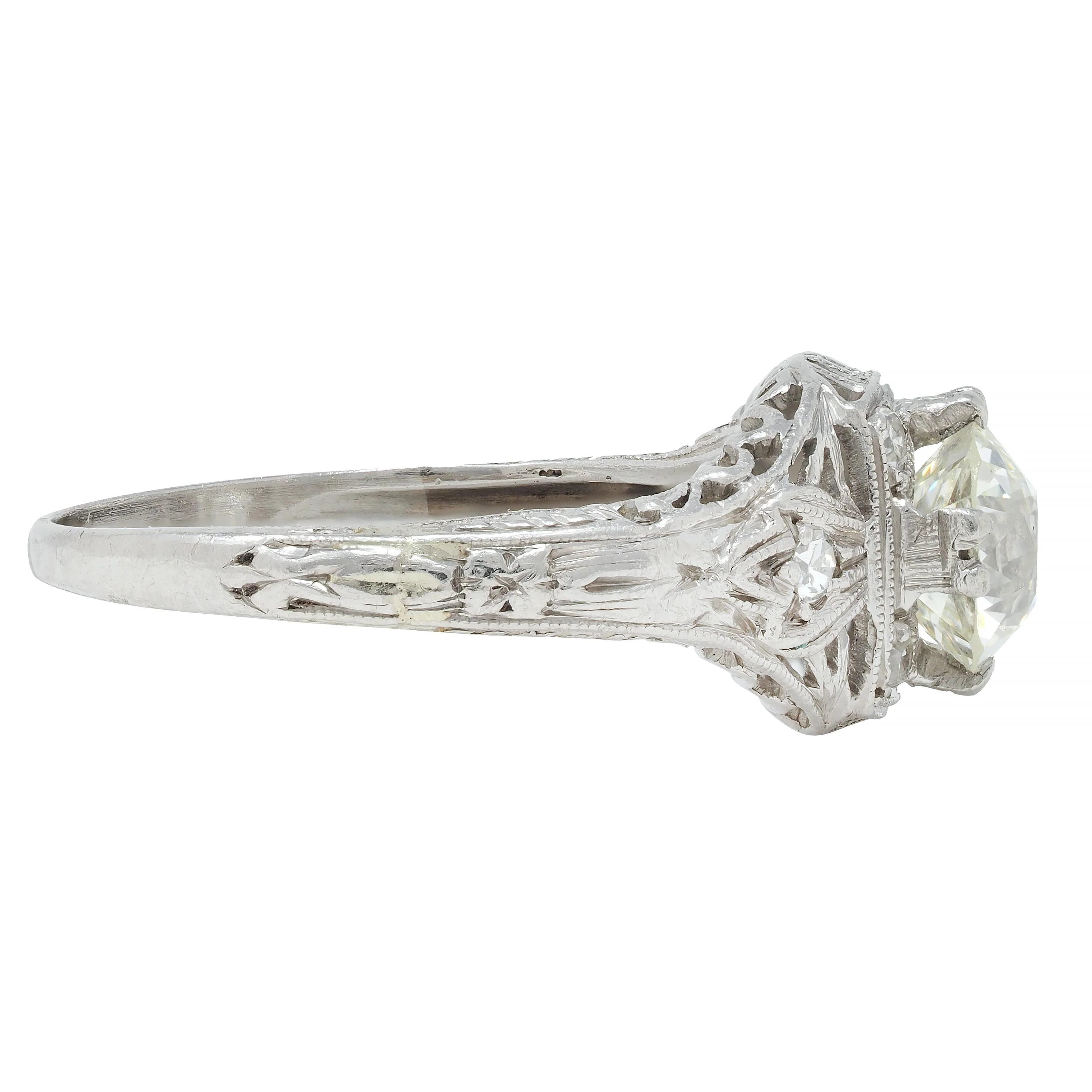Art Deco 1.03 CTW Old European Cut Diamond Platinum Orange Blossom Engagement Ring - Image 4