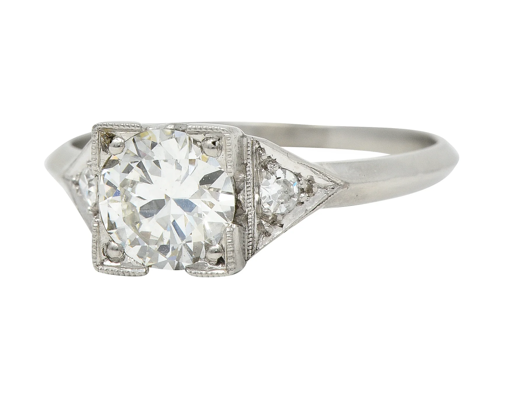 Art Deco 1.03 CTW Old European Cut Diamond Platinum Square Form Knife Edge Engagement Ring - Image 6