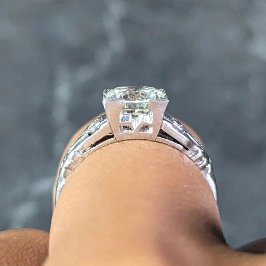 Art Deco 1.03 CTW Old European Cut Diamond Platinum Streamlined Vintage Engagement Ring - Image 13