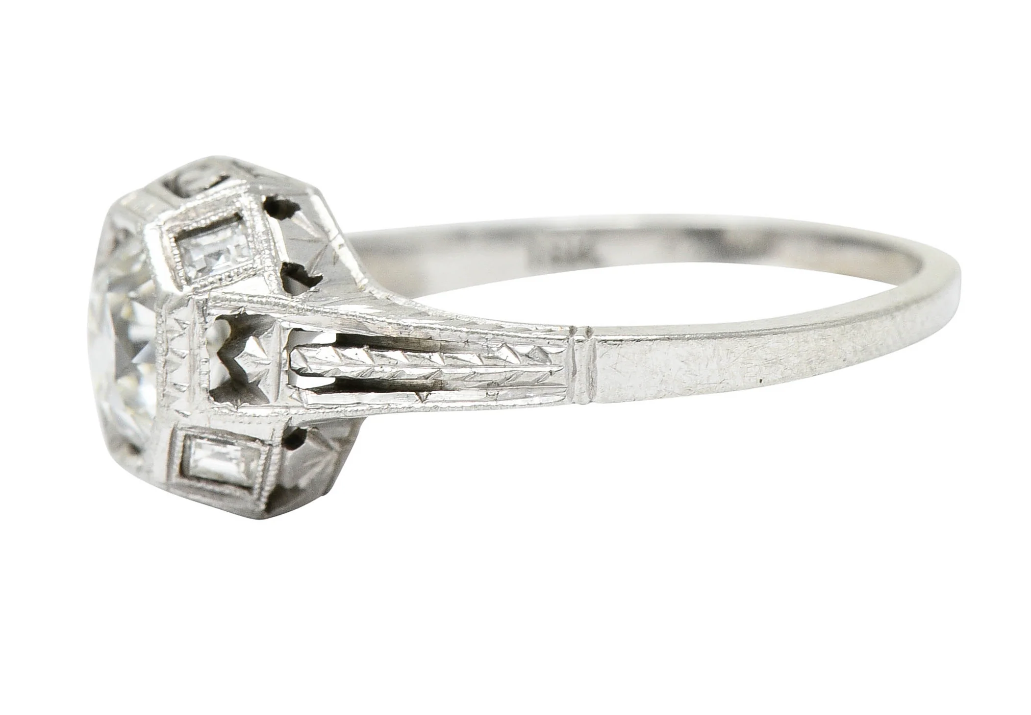 Art Deco 1.05 CTW Diamond 18 Karat White Gold Foliate Engagement Ring - Image 5