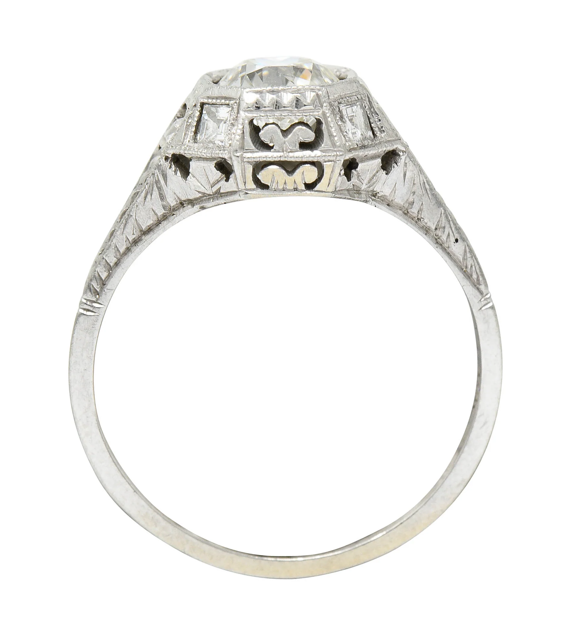 Art Deco 1.05 CTW Diamond 18 Karat White Gold Foliate Engagement Ring - Image 7