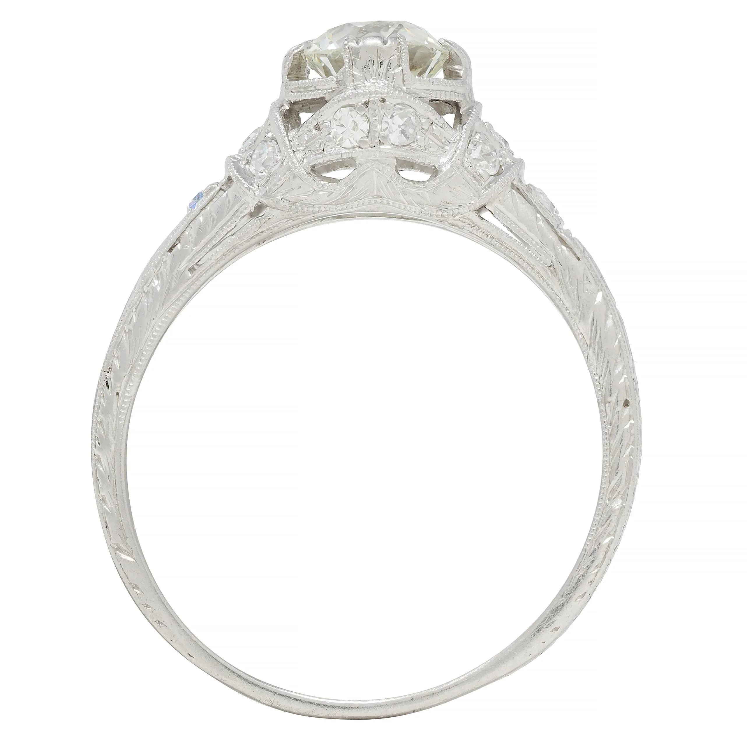 Art Deco 1.05 CTW Old European Cut Diamond Platinum Engagement Ring - Image 10