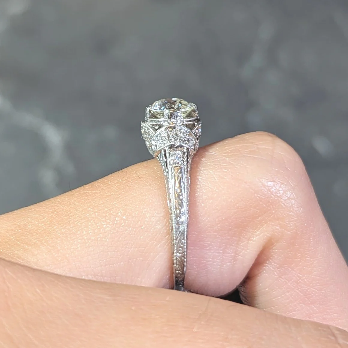 Art Deco 1.05 CTW Old European Cut Diamond Platinum Engagement Ring - Image 14