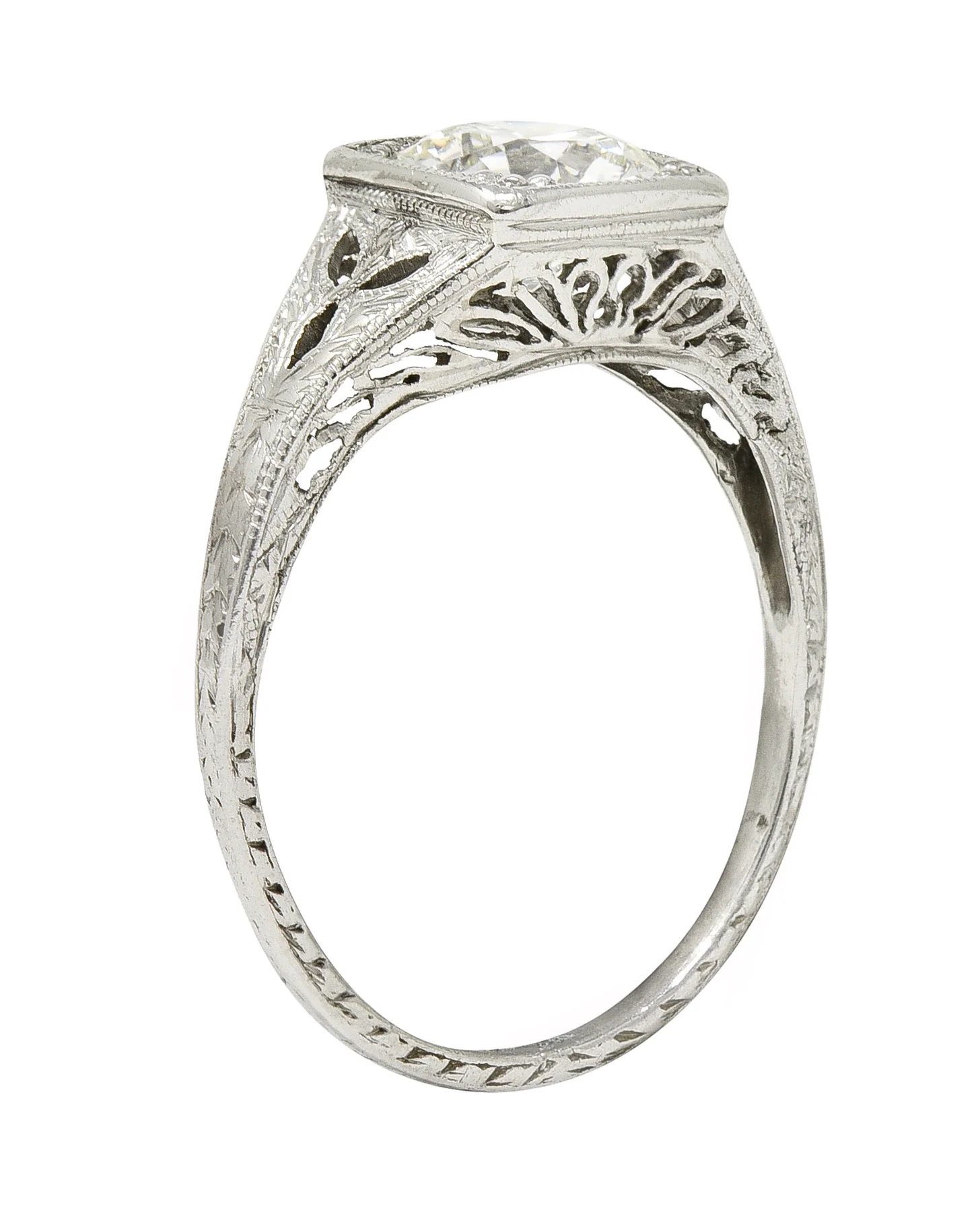 Art Deco 1.06 CTW European Diamond Platinum Foliate Vintage Engagement Ring GIA - Image 2