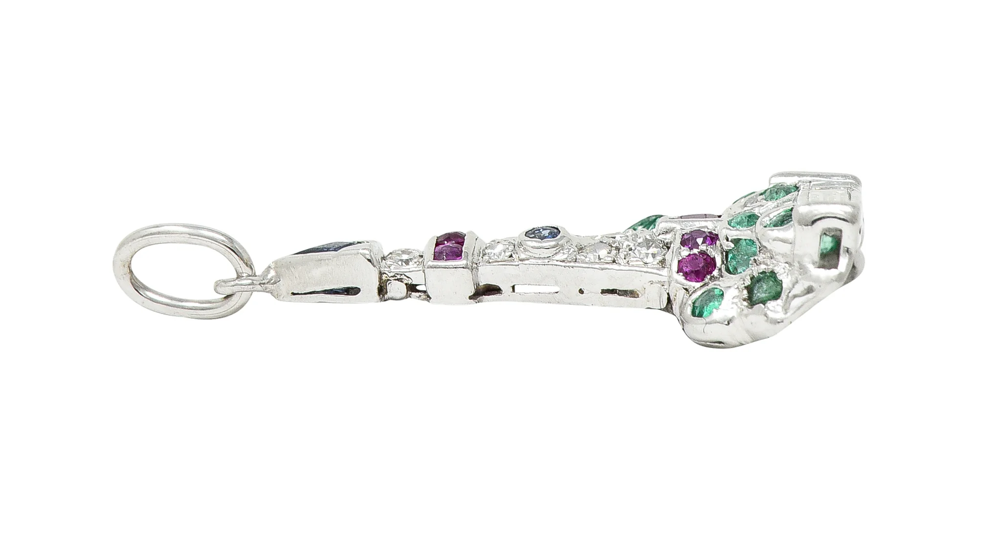 Art Deco 1.07 CTW Diamond Sapphire Emerald Ruby Platinum Lighthouse Charm - Image 5