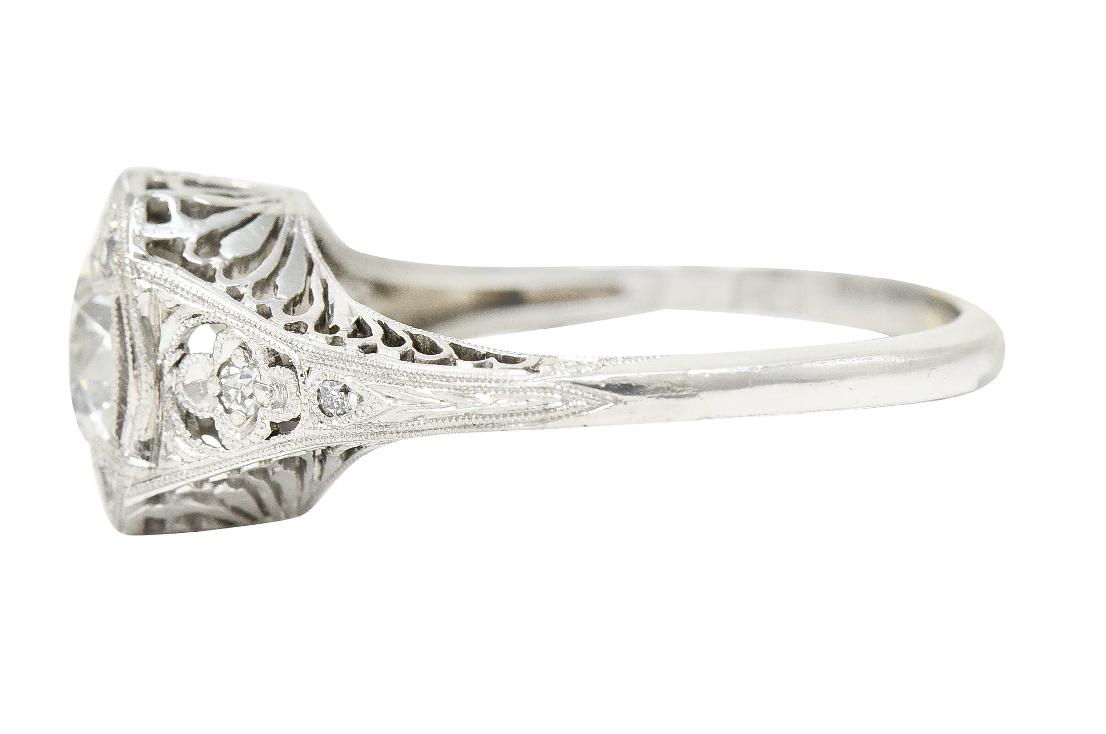 Art Deco 1.08 CTW Old European Cut Diamond Platinum Lotus Filigree Engagement Ring - Image 6