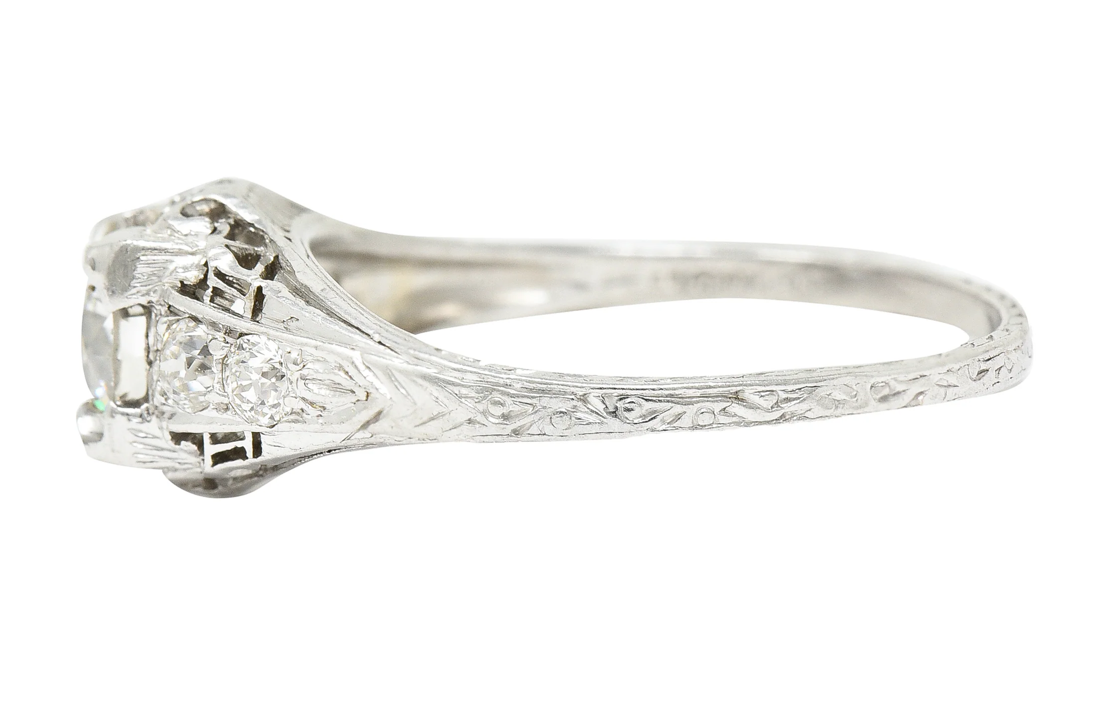 Art Deco 1.08 CTW Old European Cut Diamond Platinum Scrolling Filigree Engagement Ring - Image 6