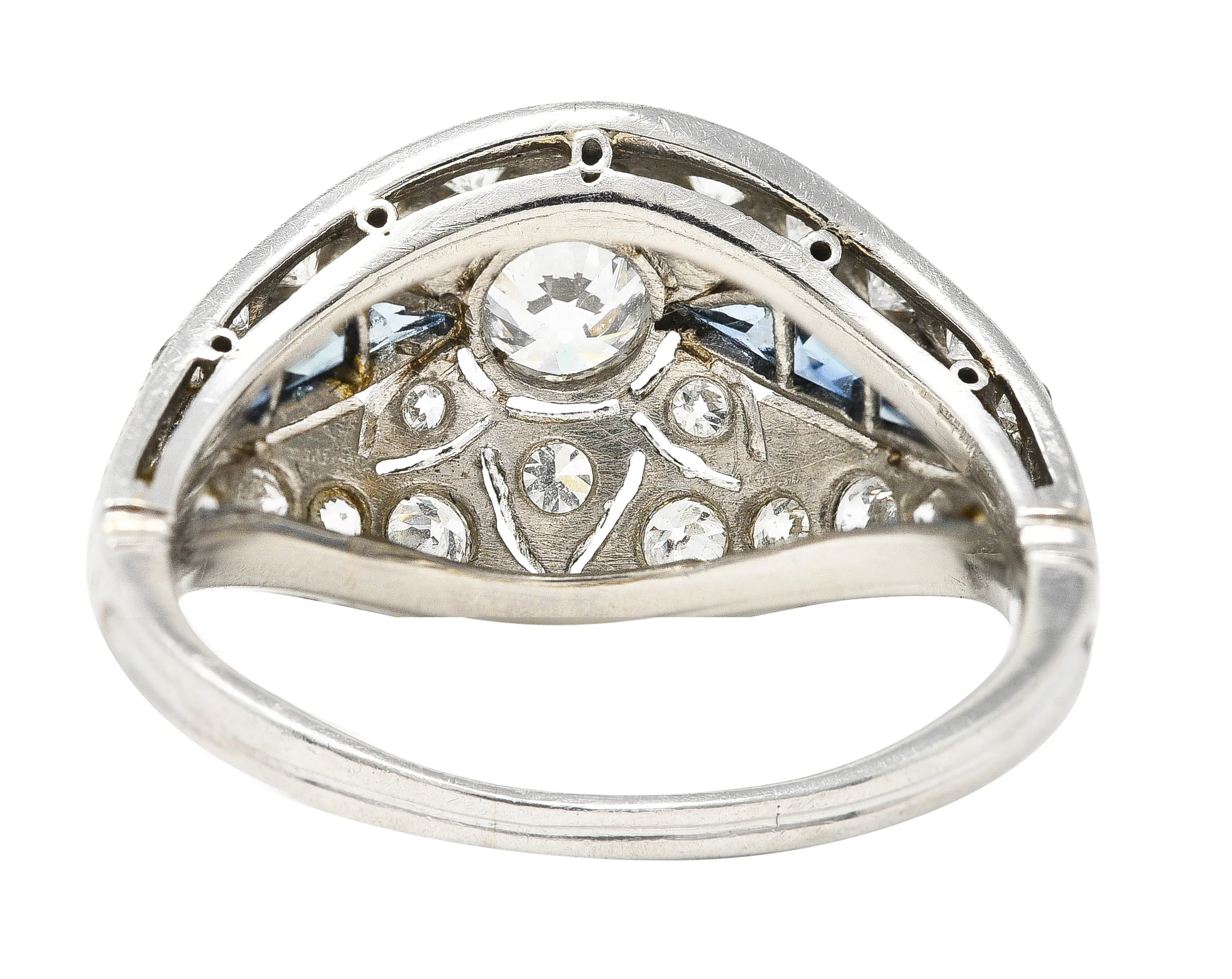 Art Deco 1.08 CTW Old European Cut Diamond Sapphire Floral Bombay Vintage Band Ring - Image 4