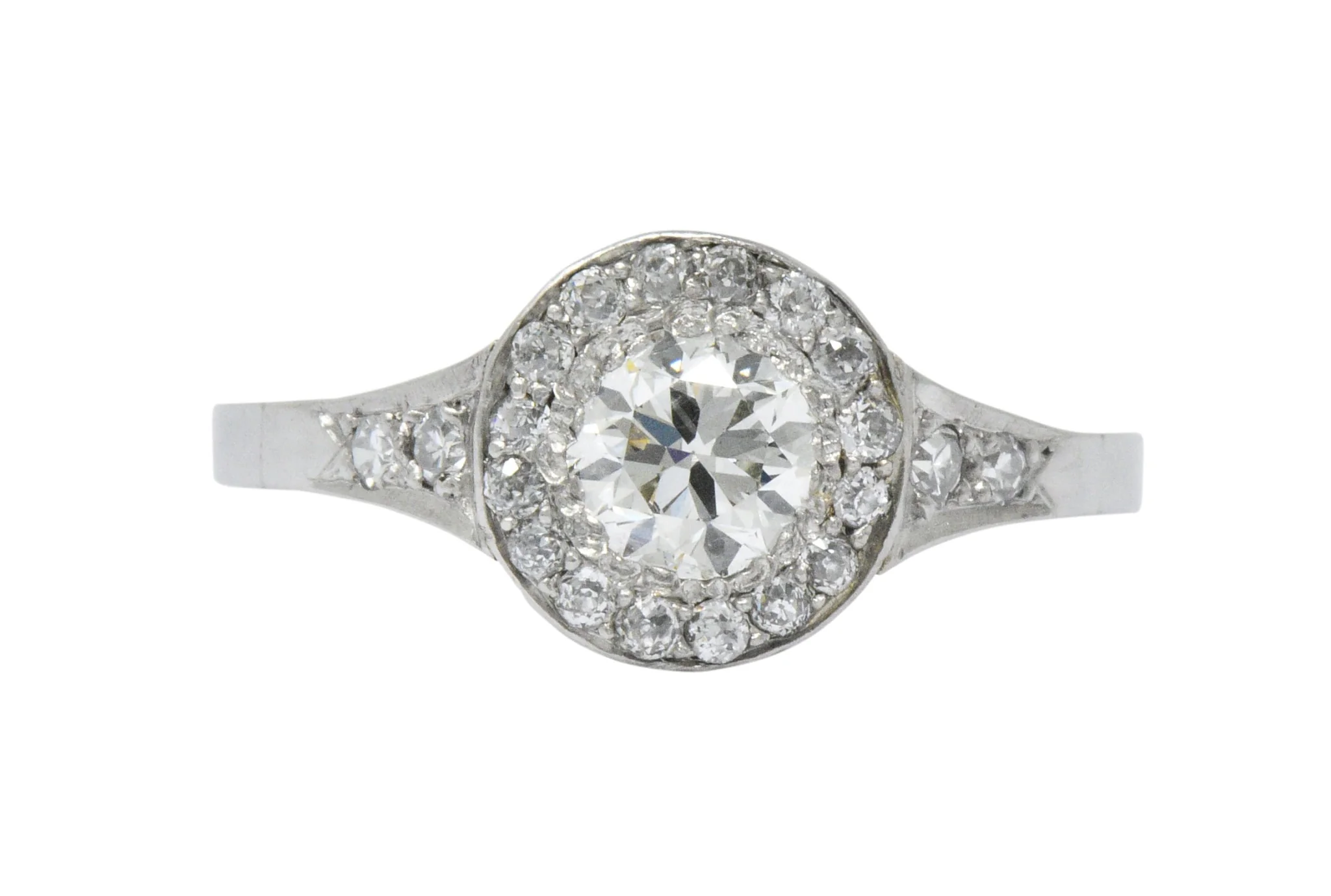 Art Deco 1.10 CTW Diamond Platinum Halo Engagement Ring Circa 1930 - Image 3