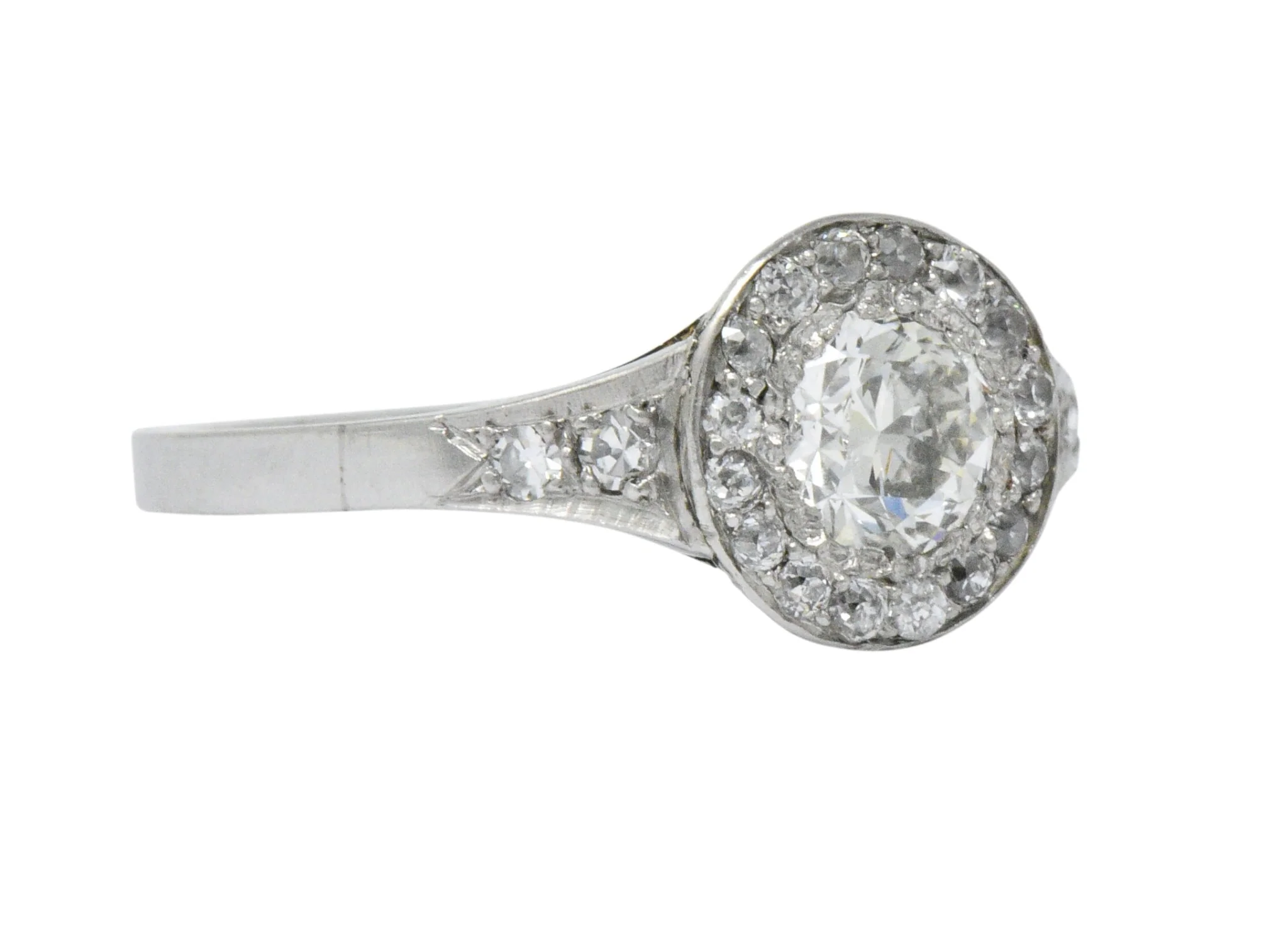 Art Deco 1.10 CTW Diamond Platinum Halo Engagement Ring Circa 1930 - Image 4