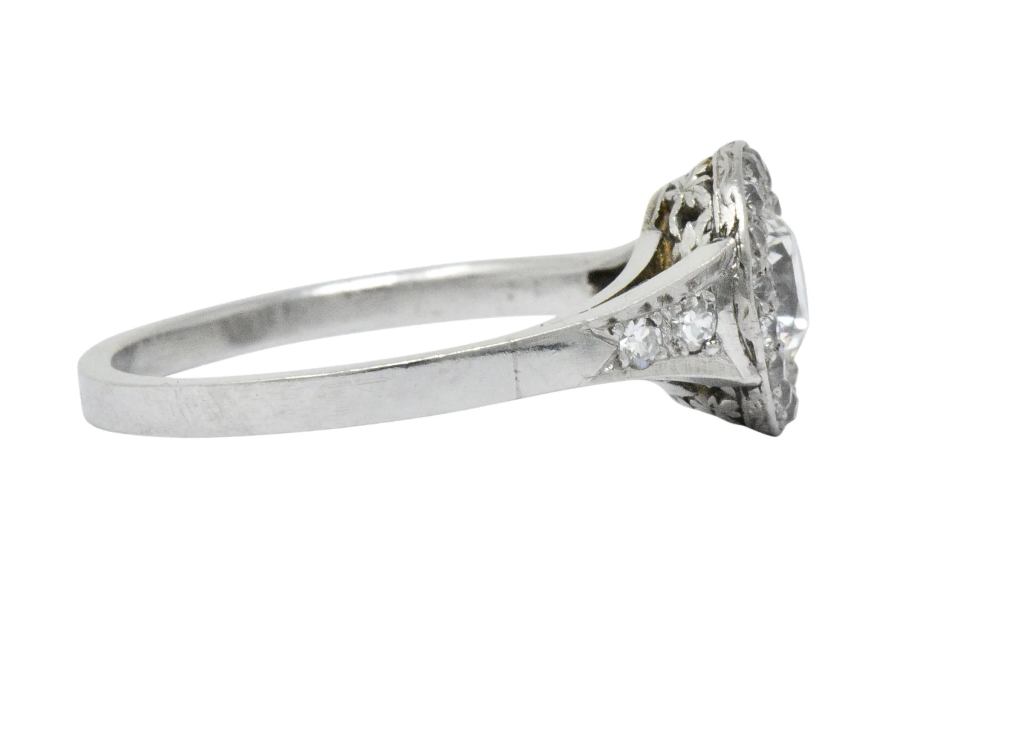 Art Deco 1.10 CTW Diamond Platinum Halo Engagement Ring Circa 1930 - Image 5
