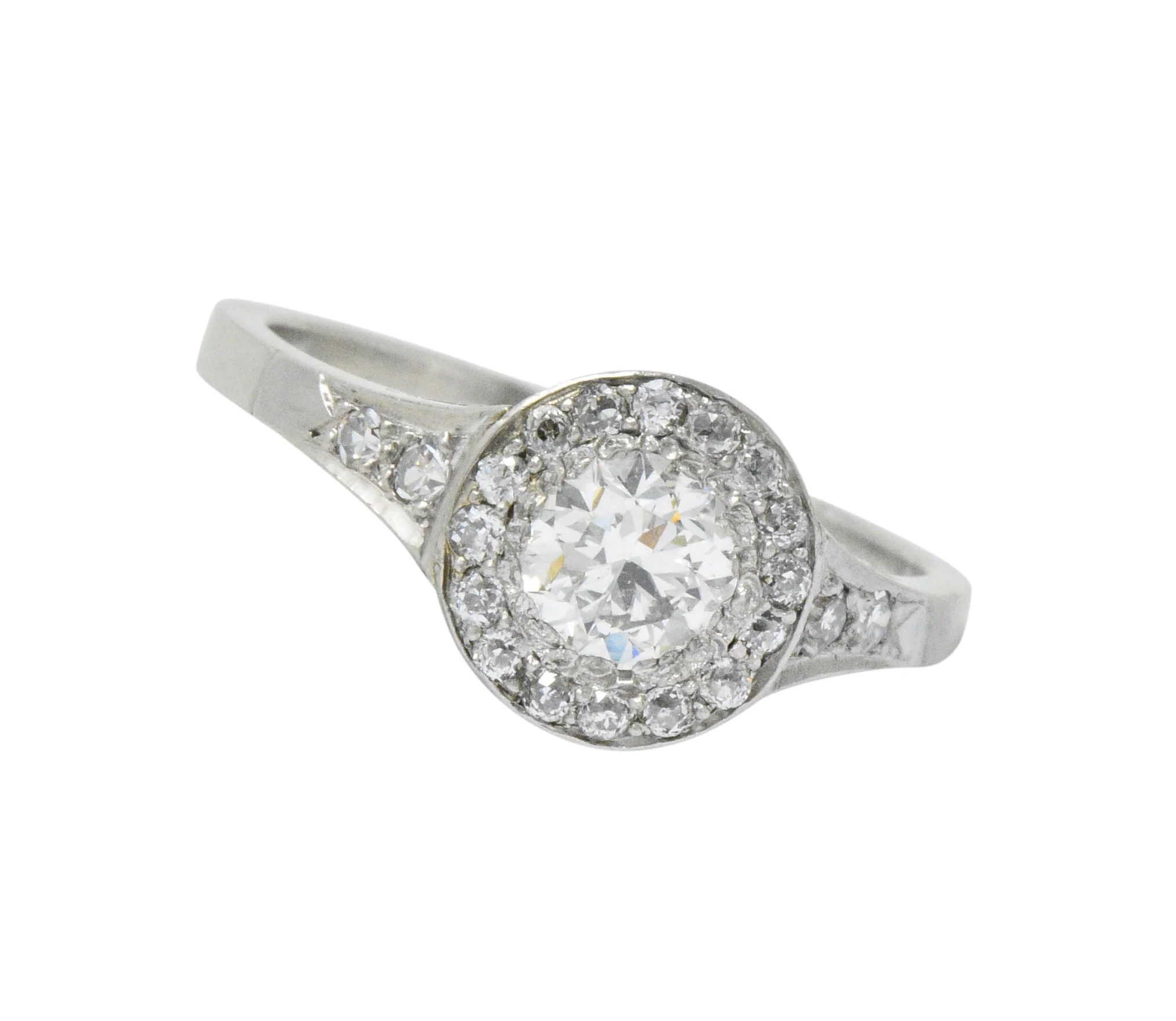 Art Deco 1.10 CTW Diamond Platinum Halo Engagement Ring Circa 1930 - Image 7