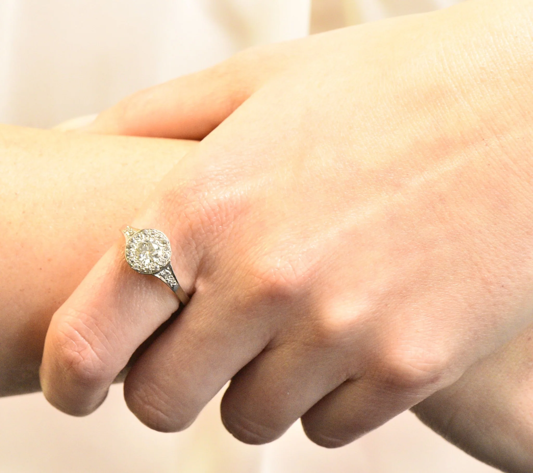 Art Deco 1.10 CTW Diamond Platinum Halo Engagement Ring Circa 1930 - Image 8
