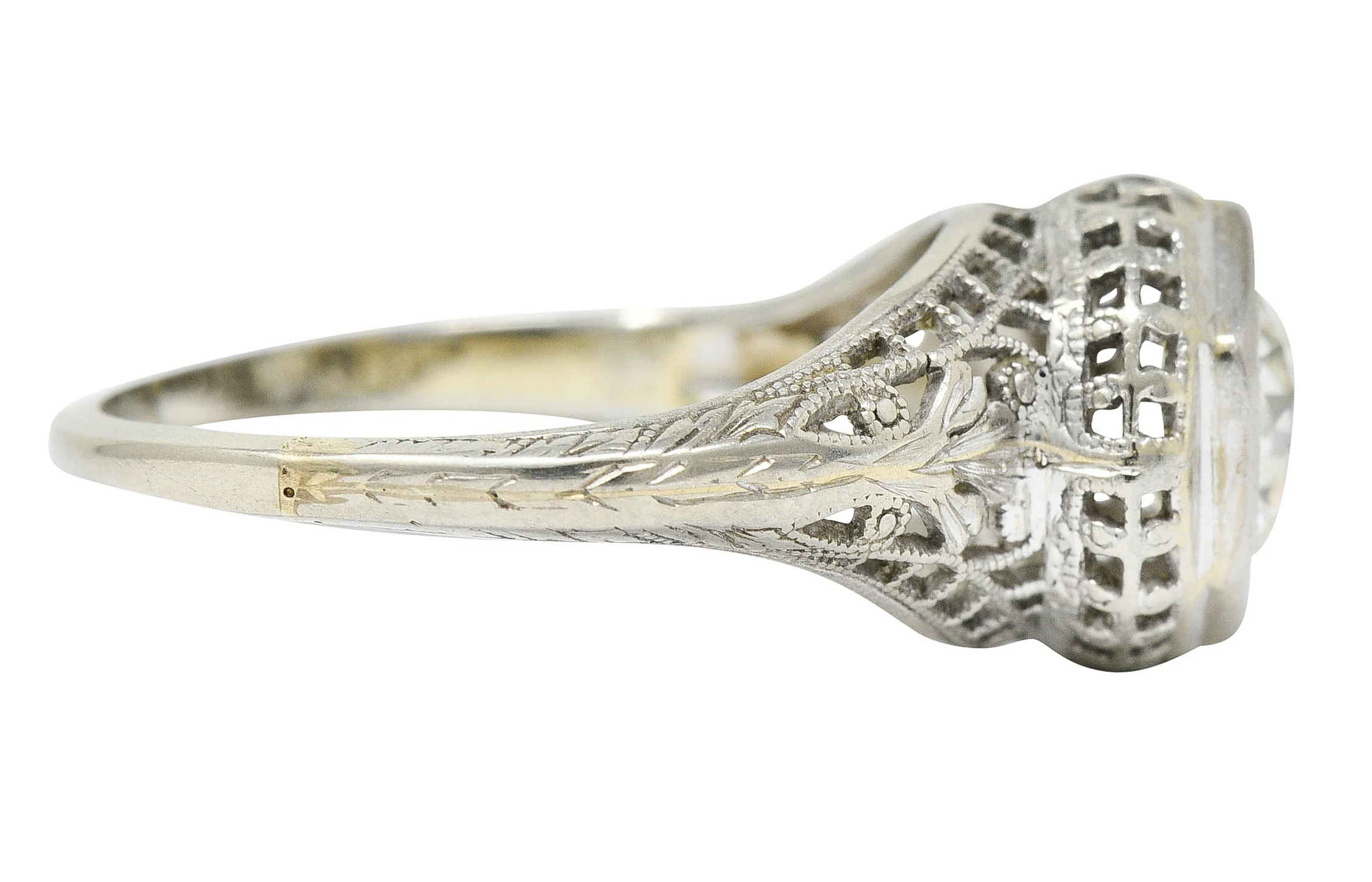 Art Deco 1.12 CTW Diamond 18 Karat White Gold Trellis Engagement Ring GIA - Image 3