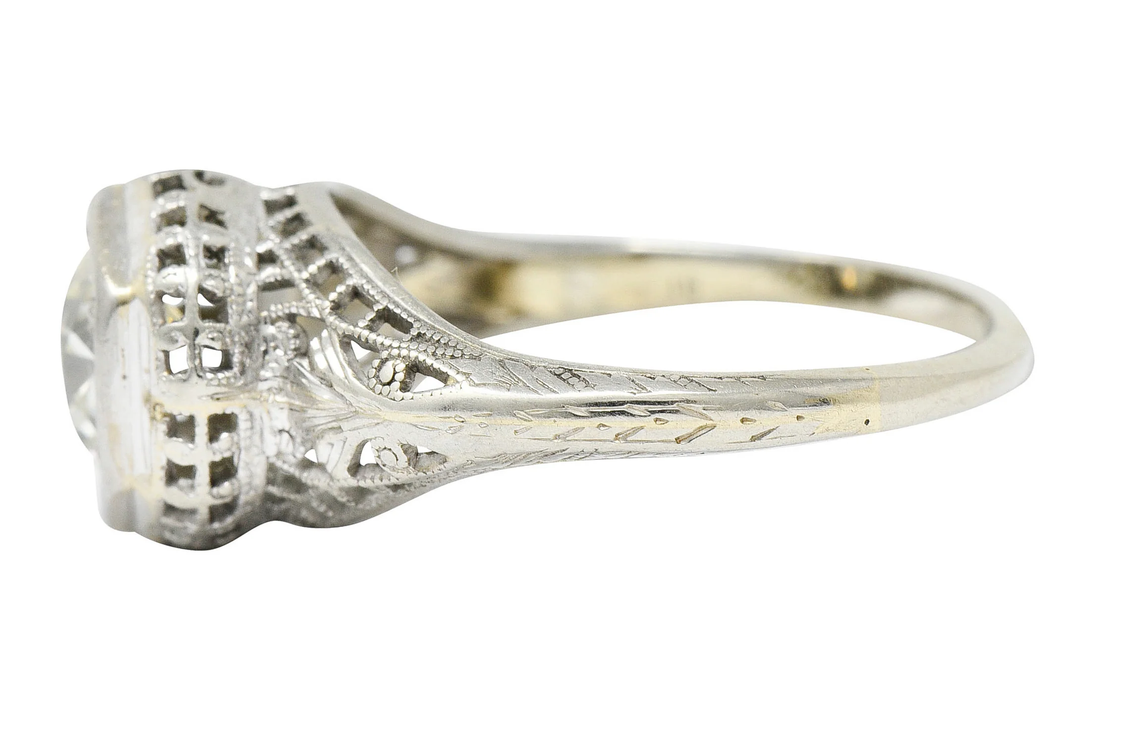 Art Deco 1.12 CTW Diamond 18 Karat White Gold Trellis Engagement Ring GIA - Image 5