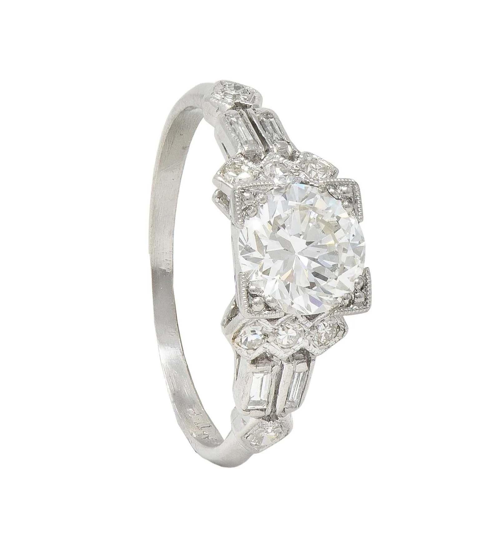 Art Deco 1.12 CTW Diamond Platinum Geometric Engagement Ring - Image 11