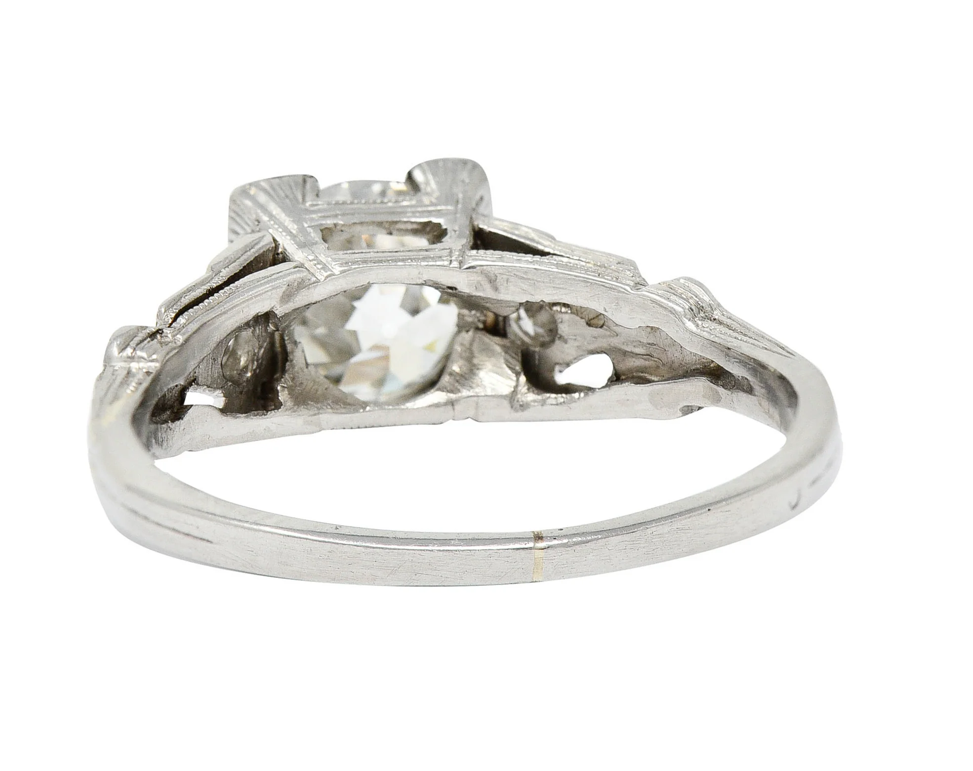Art Deco 1.12 CTW Diamond Platinum Geometric Foliate Engagement Ring GIA - Image 4