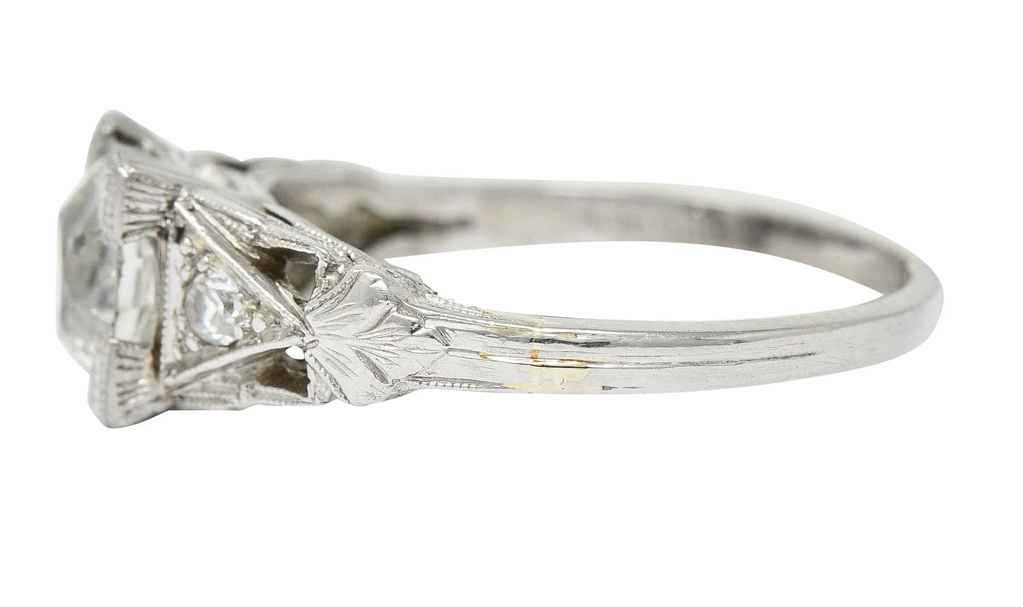 Art Deco 1.12 CTW Diamond Platinum Geometric Foliate Engagement Ring GIA - Image 5