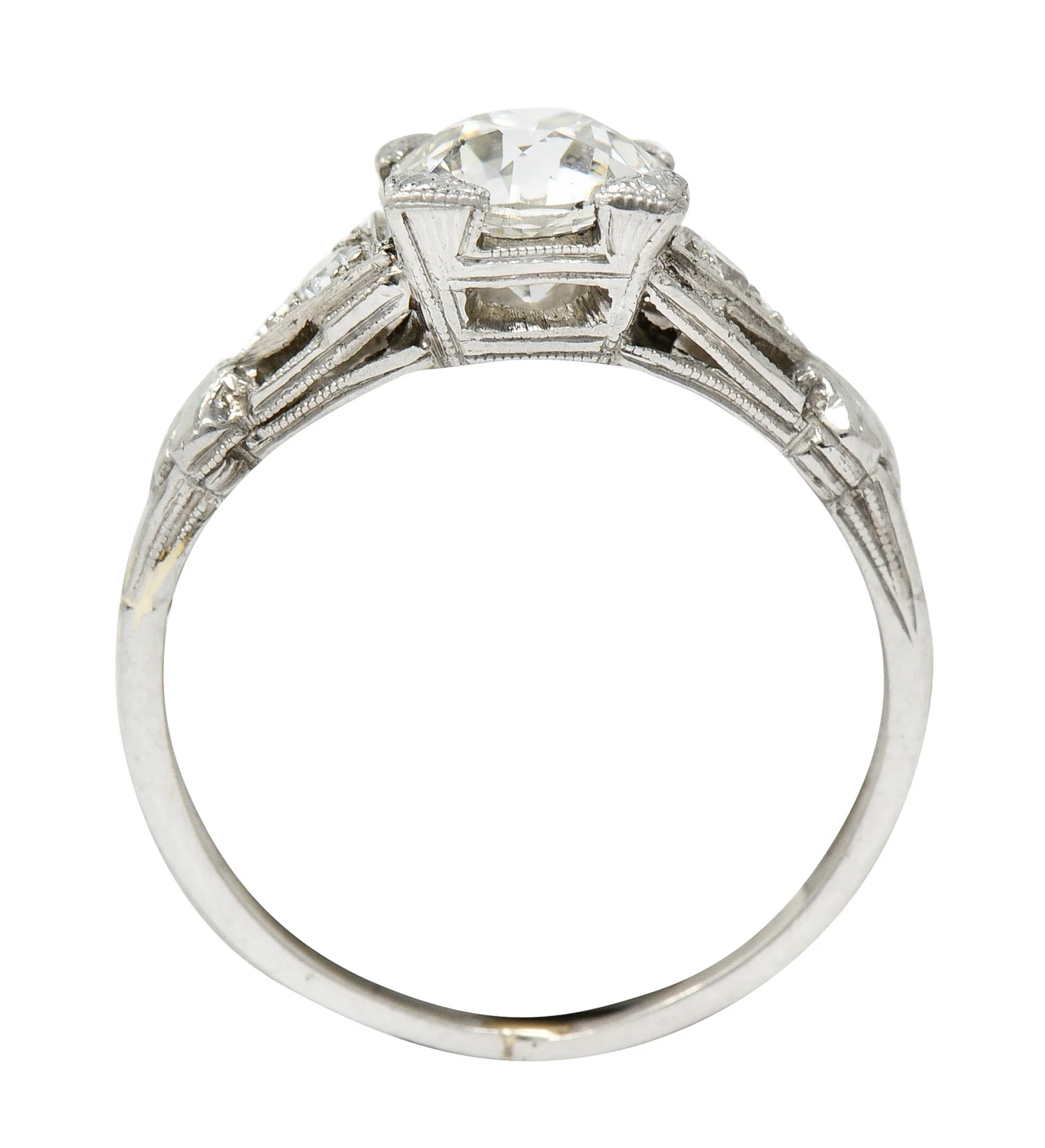 Art Deco 1.12 CTW Diamond Platinum Geometric Foliate Engagement Ring GIA - Image 7