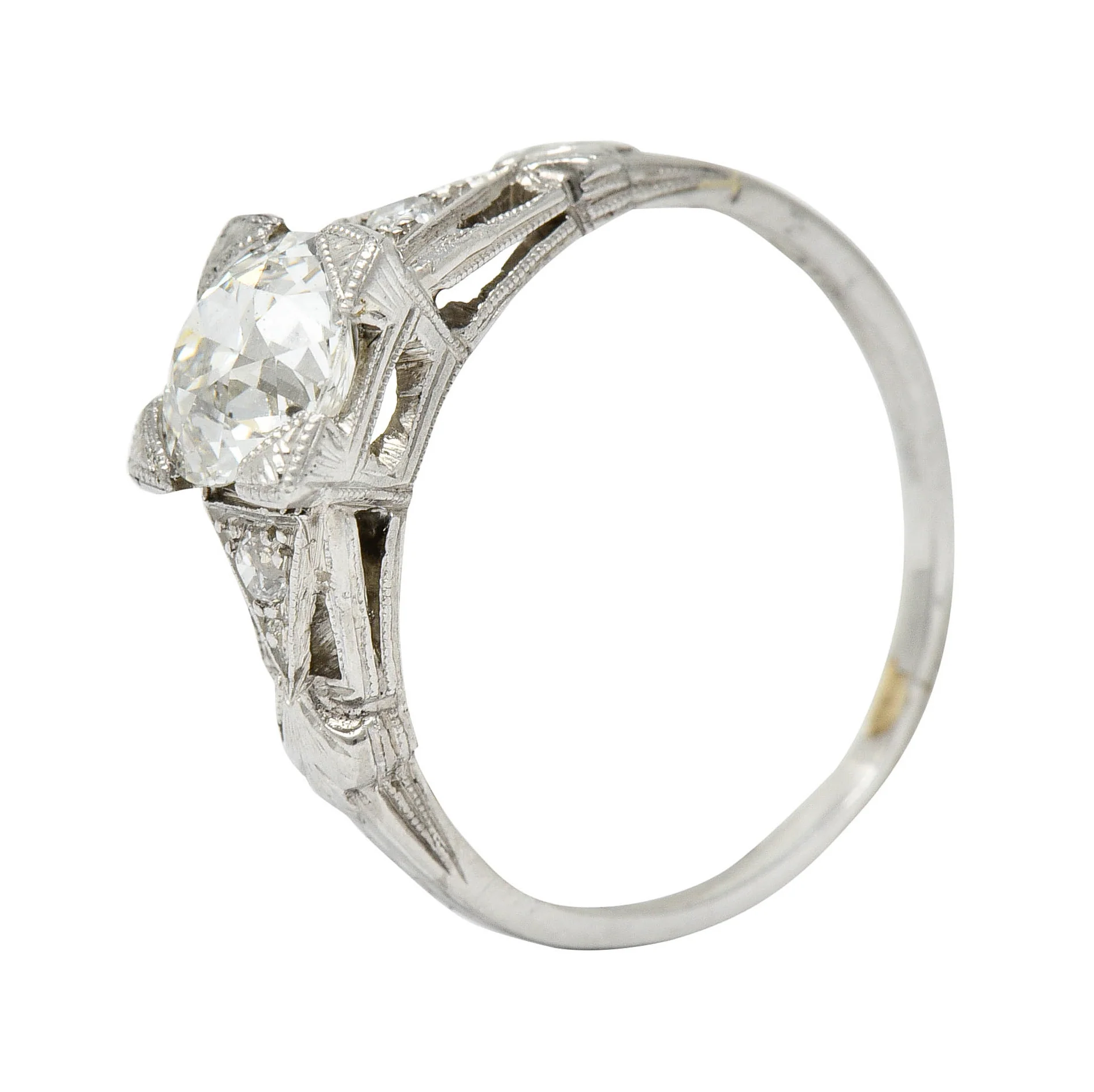 Art Deco 1.12 CTW Diamond Platinum Geometric Foliate Engagement Ring GIA - Image 9