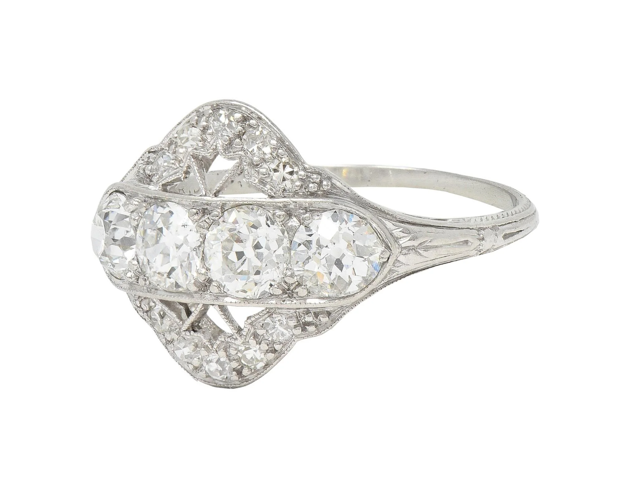 Art Deco 1.12 CTW Old European Diamond Platinum Floral Vintage Dinner Ring - Image 6