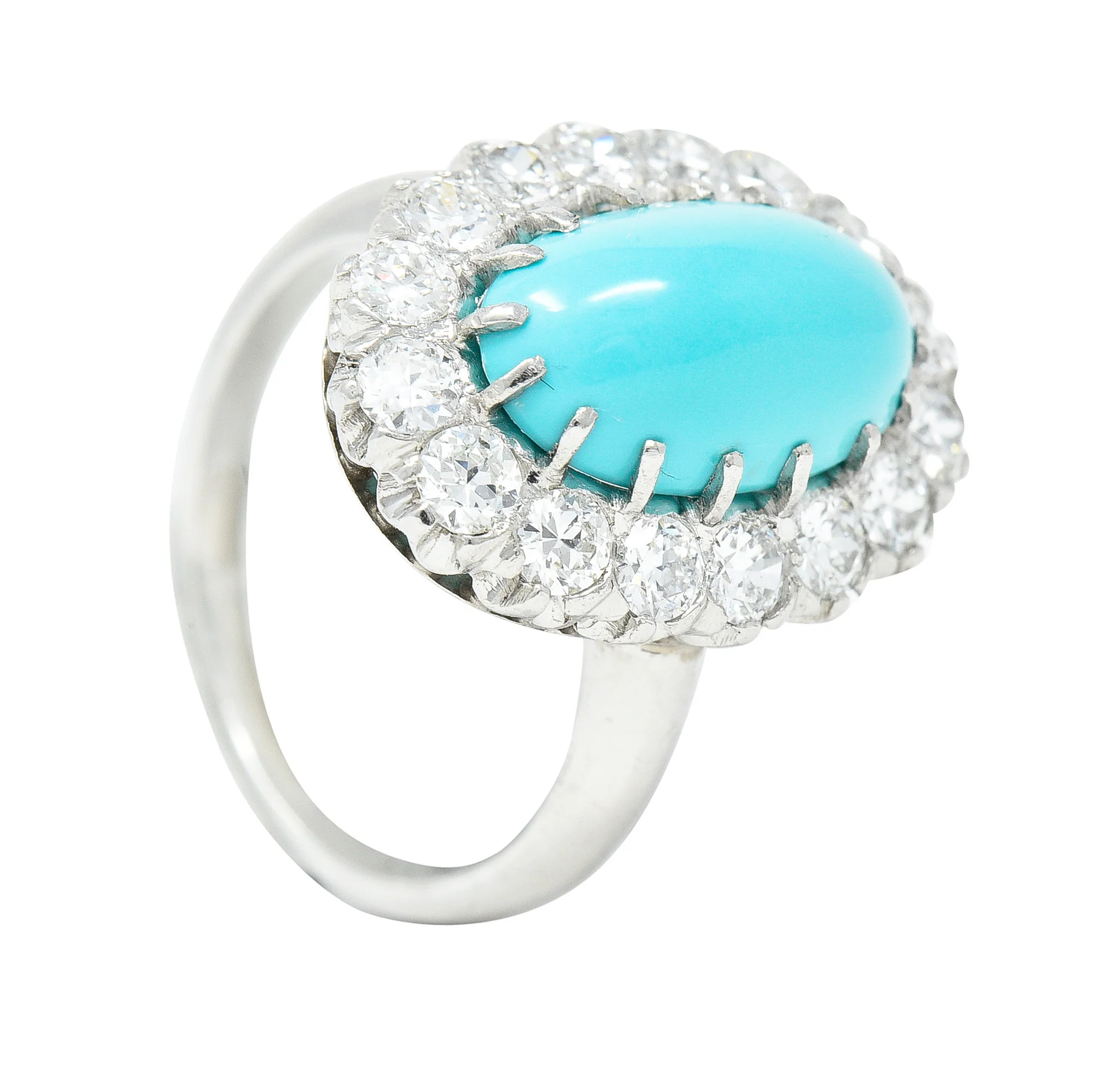 Art Deco 1.12 CTW Turquoise Cabochon Transitional Cut Diamond Platinum Vintage Halo Ring - Image 10
