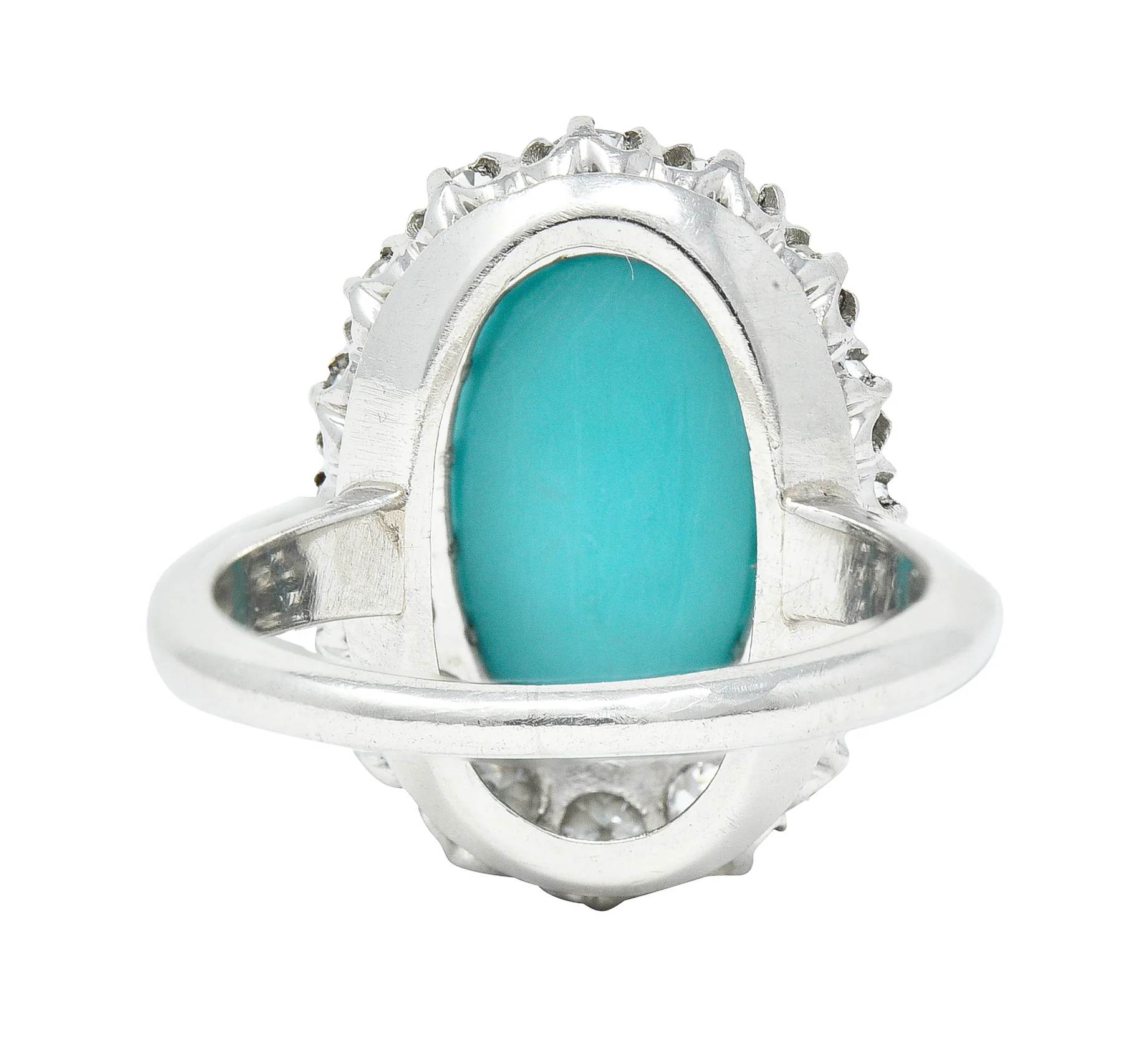 Art Deco 1.12 CTW Turquoise Cabochon Transitional Cut Diamond Platinum Vintage Halo Ring - Image 4