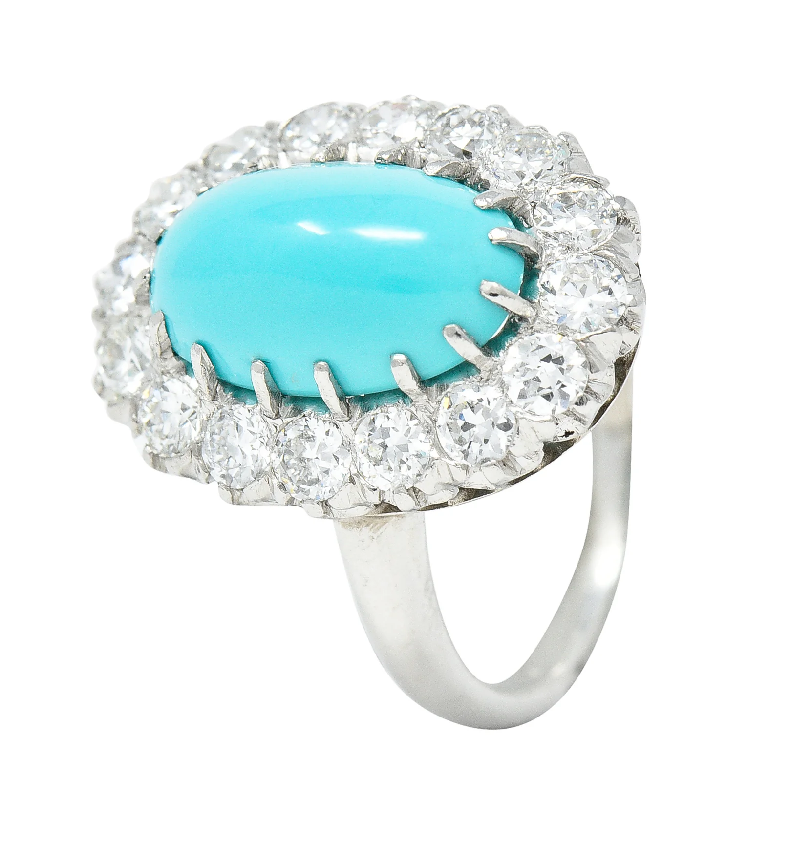 Art Deco 1.12 CTW Turquoise Cabochon Transitional Cut Diamond Platinum Vintage Halo Ring - Image 8