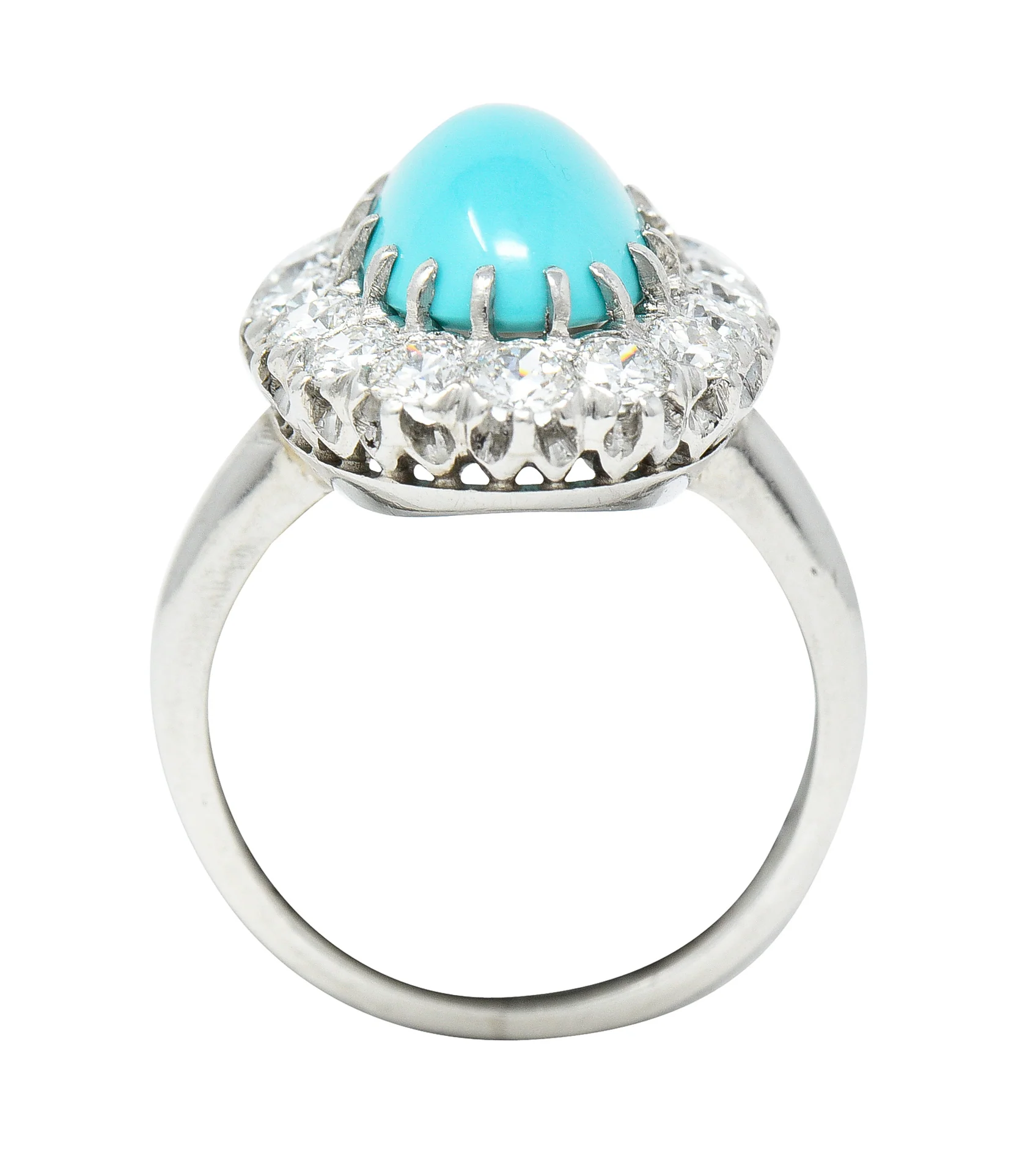 Art Deco 1.12 CTW Turquoise Cabochon Transitional Cut Diamond Platinum Vintage Halo Ring - Image 9