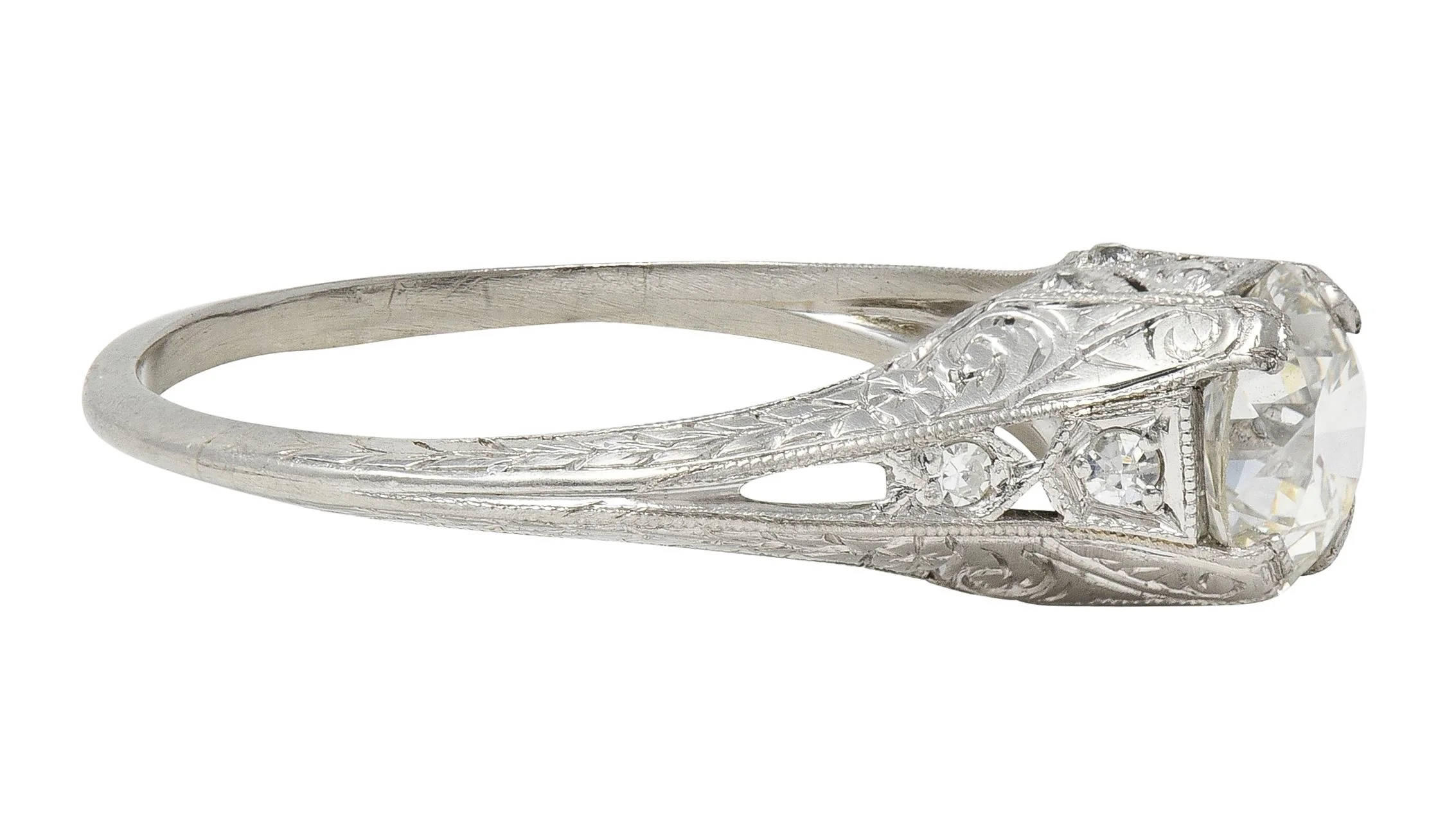 Art Deco 1.13 CTW Old European Cut Diamond Platinum Orange Blossom Wheat Engagement Ring - Image 3