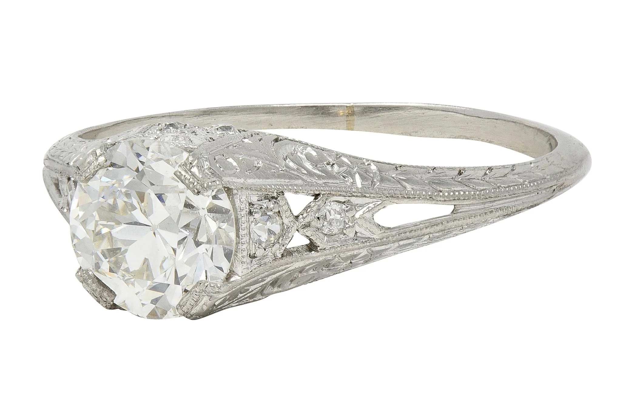 Art Deco 1.13 CTW Old European Cut Diamond Platinum Orange Blossom Wheat Engagement Ring - Image 6